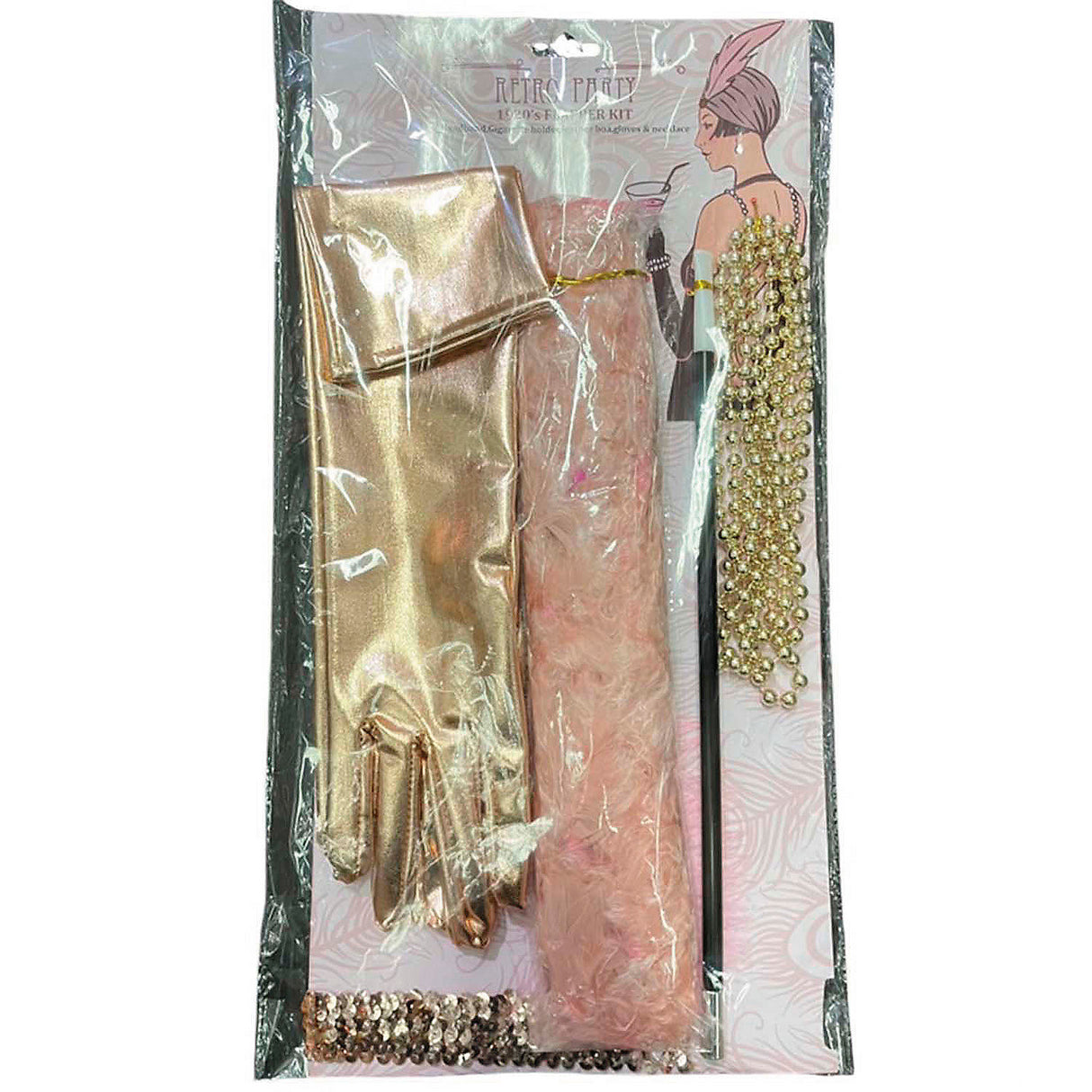 Adults Gold Roaring 20's Costume Accessory Kit for Halloween Parties and Themed Events
