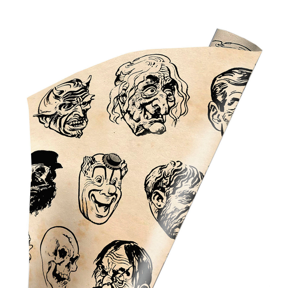 Premium Wrapped in Terror Vintage Monster Masks Wrapping Paper for Halloween Parties Gift Wrapping and Horror Themed Events