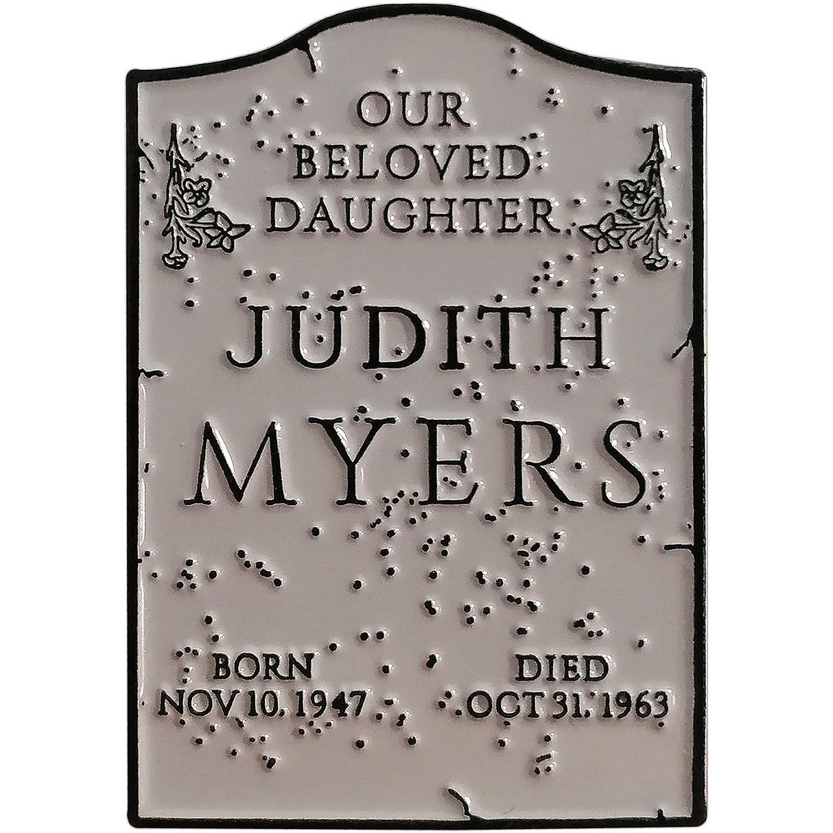 Officially Licensed Halloween 1978 Judith Myers Tomb Enamel Pin for Fans Collectors and Costume Accessories