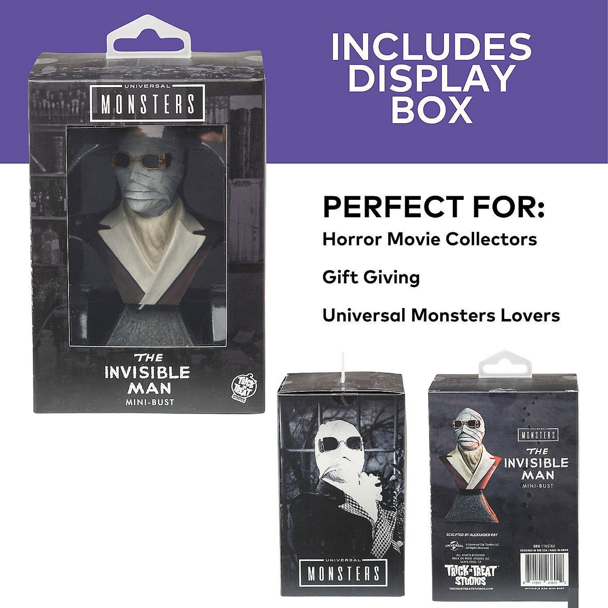 Universal Classic Monsters The Invisible Man Mini Bust for Spooky Halloween Decor and Collectible Display