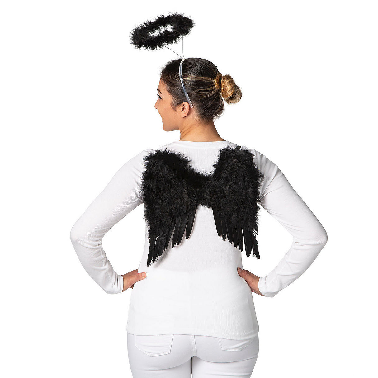 Stylish Black Wings with Halo Costume Accessory for Halloween Parties and Themed Events