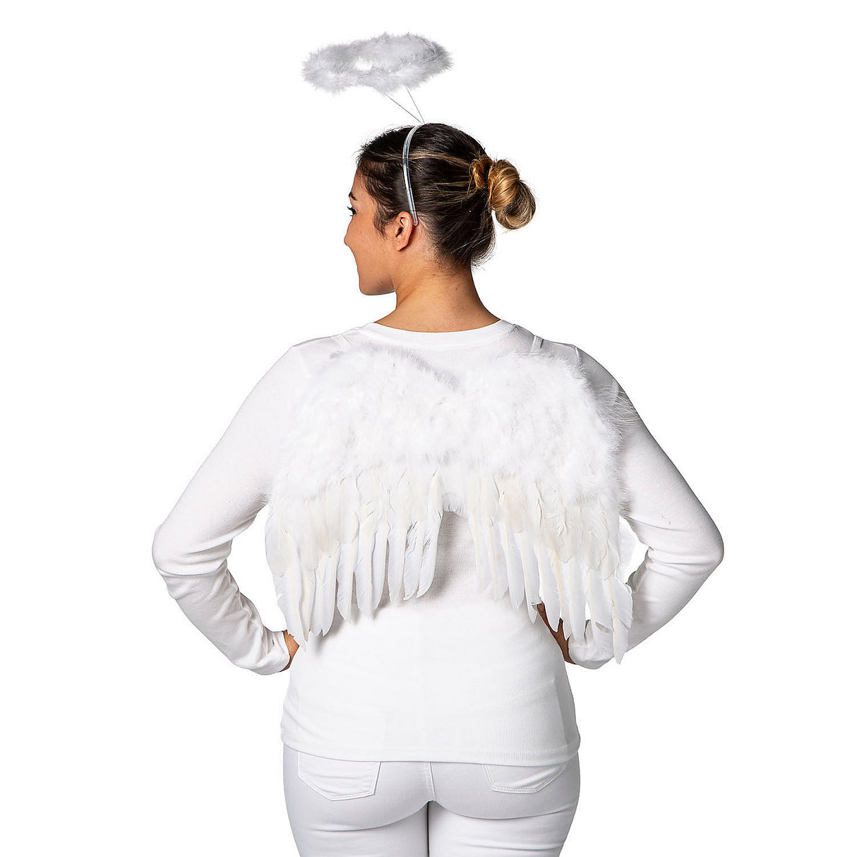 Premium 20 x 16 White Wings with Halo Costume Accessory for Halloween Parties Dress Up and Theatrical Performances