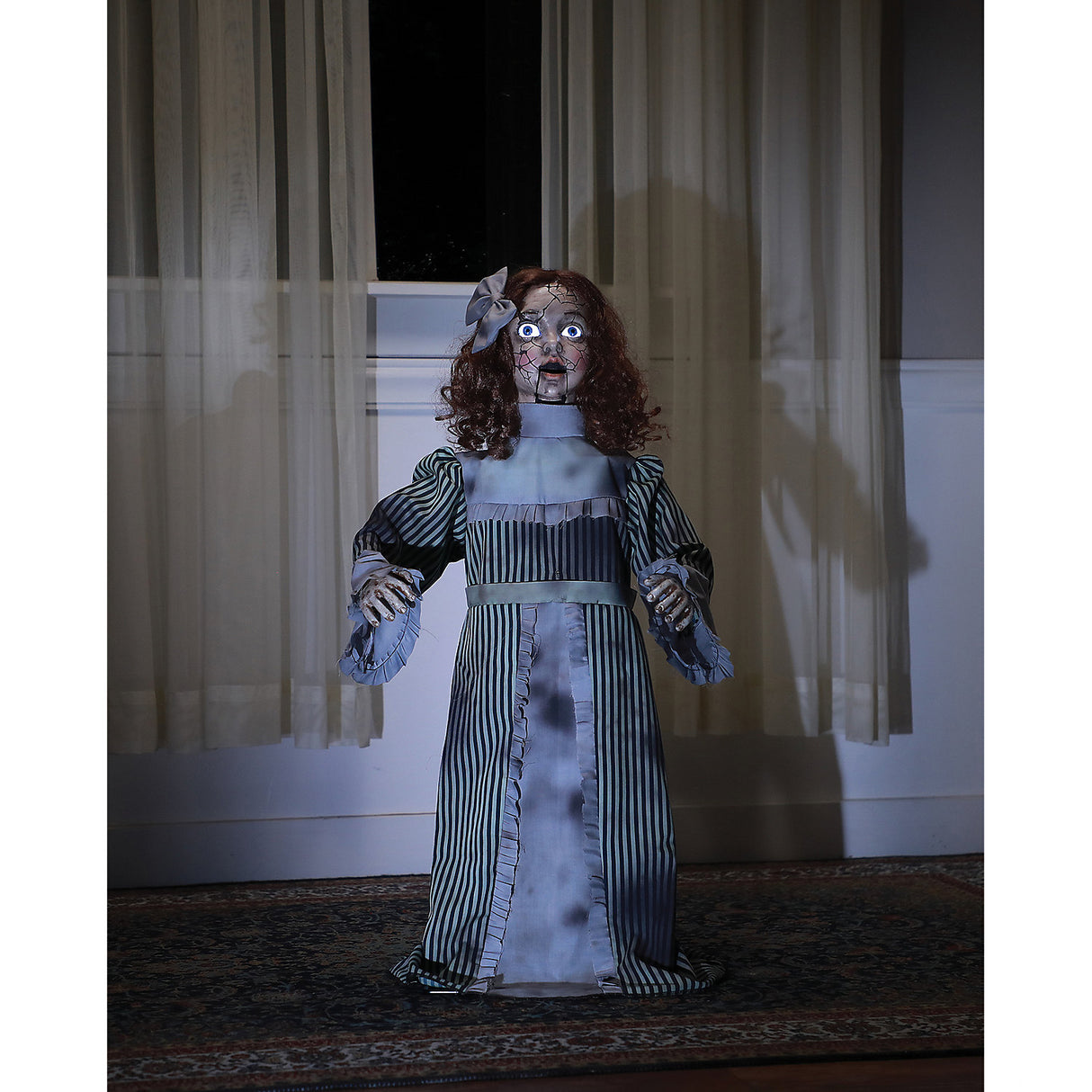 Eerie 36 Inch Vintage Doll Animated Prop for Halloween Haunted Houses and Scary Decor