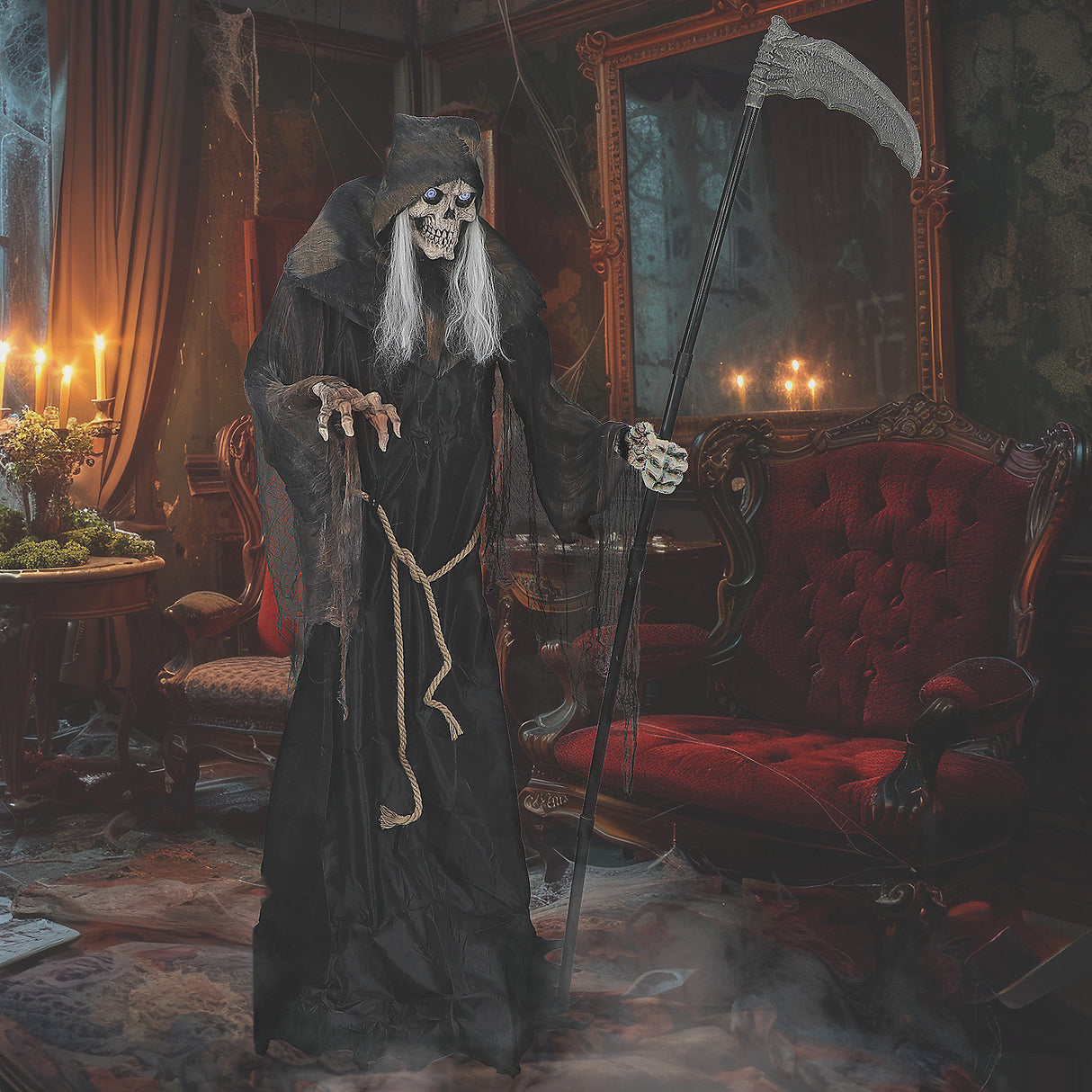 Lunging Reaper DigitEye Animated Prop for Halloween Haunts and Horror Decorations