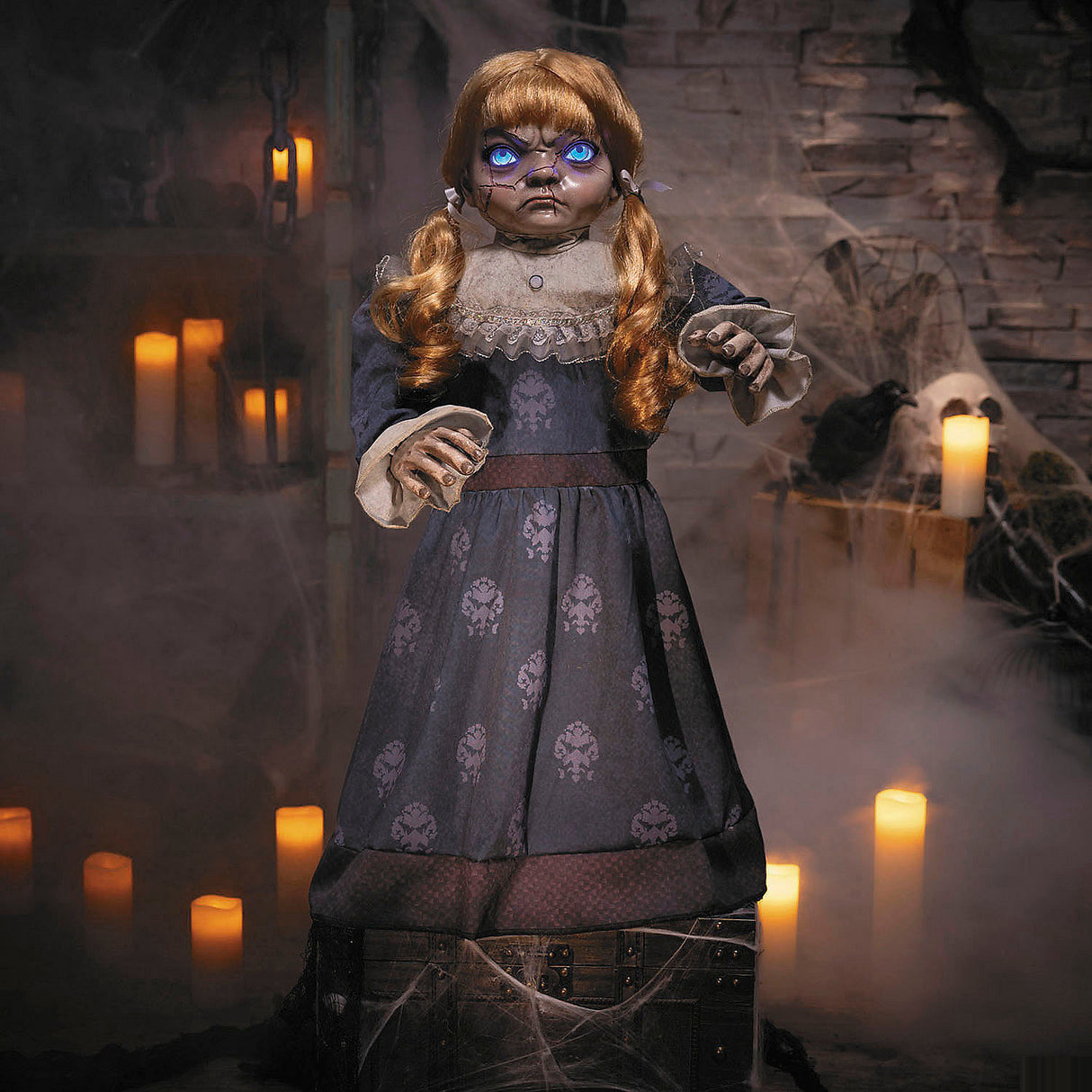 Animated Victorian Style Ominous Sally Character Halloween Decoration for Creepy Home Displays and Haunted Events