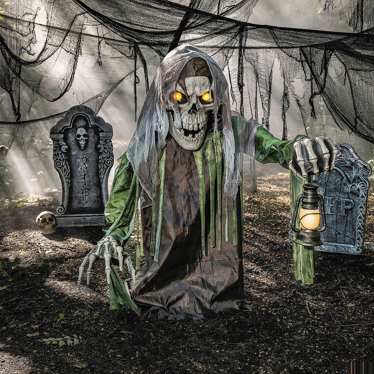 Spooky Animated Light-Up Corroded Skeleton Reaper for Halloween Parties and Haunted Decor
