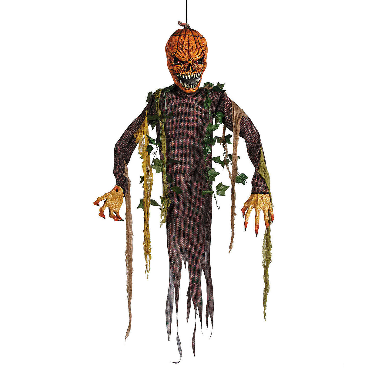 5 Ft. Light-Up Posable Hanging Pumpkin Patch Ghoul with Sound Halloween Decoration