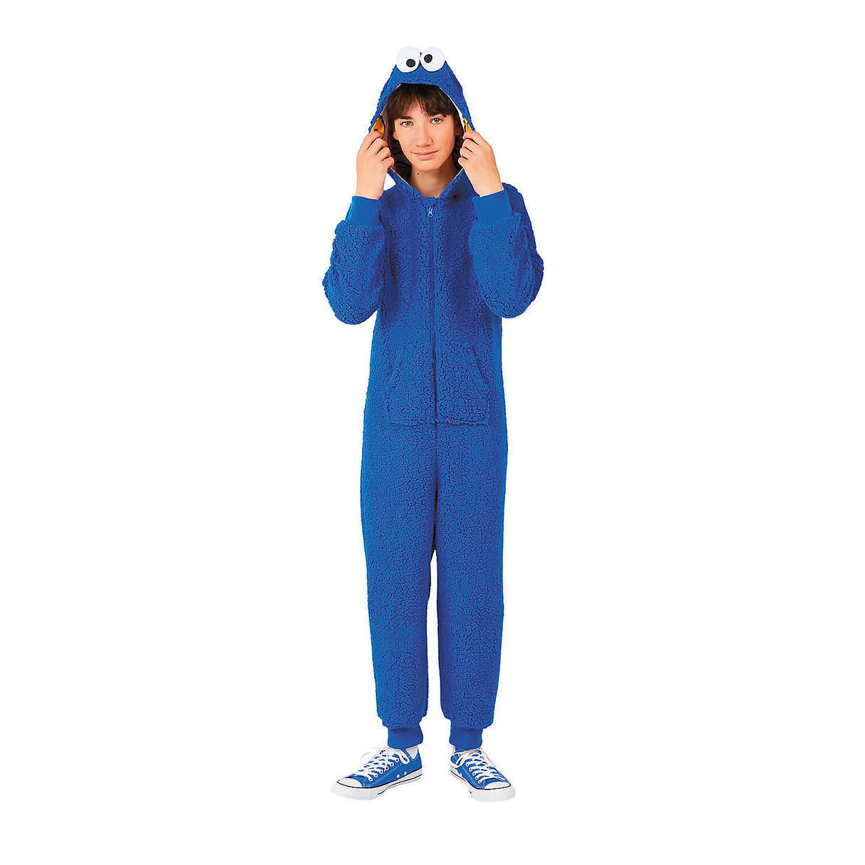 Kids Cookie Monster Hooded Onesie Costume for Halloween Parties Adventures and Cozy Dress Up