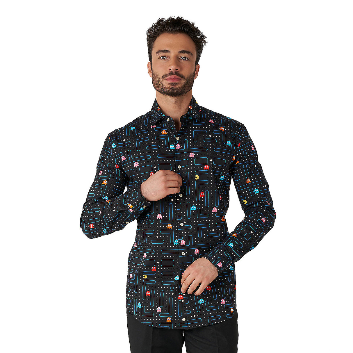 Stylish Men's Pac Man Dress Shirt for Holiday Parties and Fun Occasions