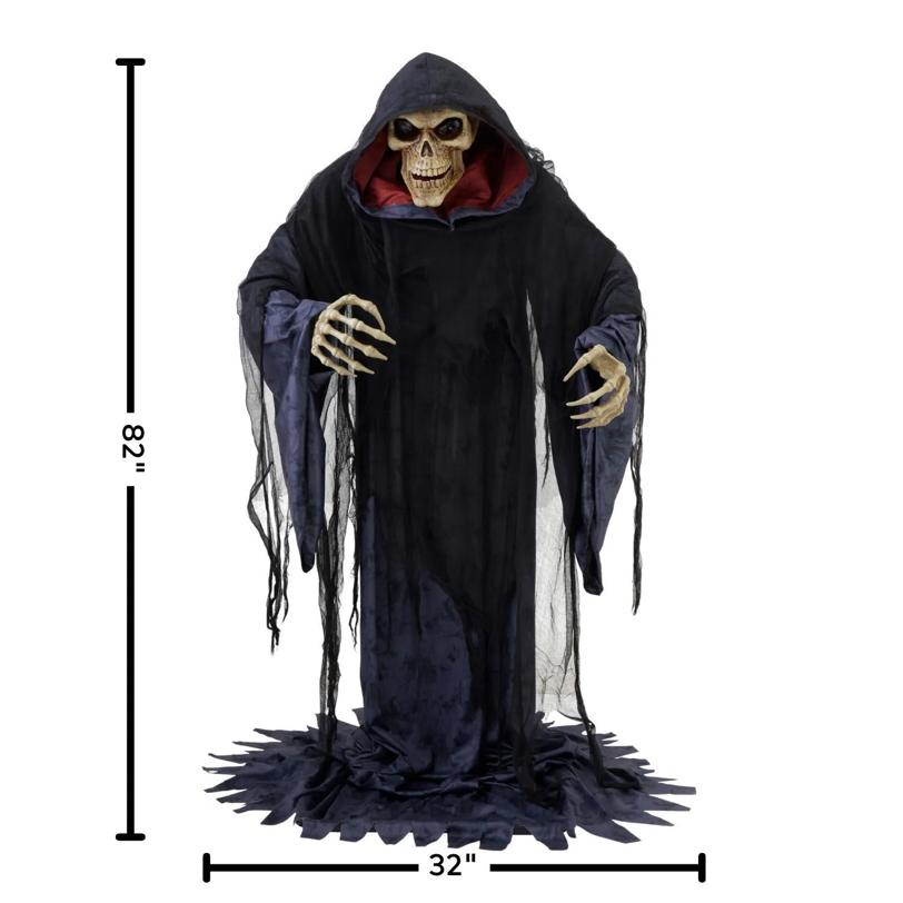 6 Ft. 9" Animated Light-Up Rising Skeleton Reaper in Hooded Cloak Halloween Decoration