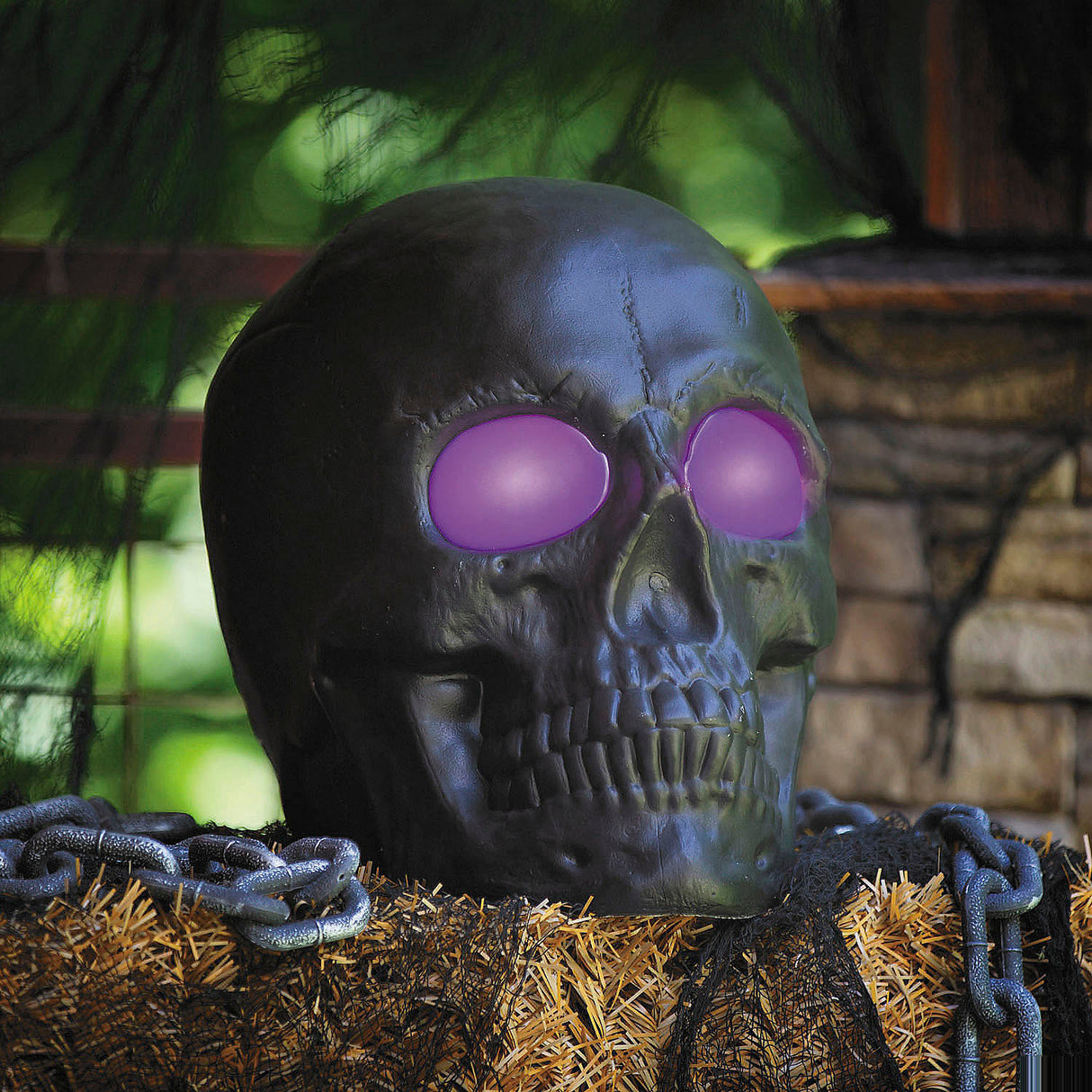 Light-Up LED Black Skull Halloween Decoration for Haunted House Displays and Spooky Parties
