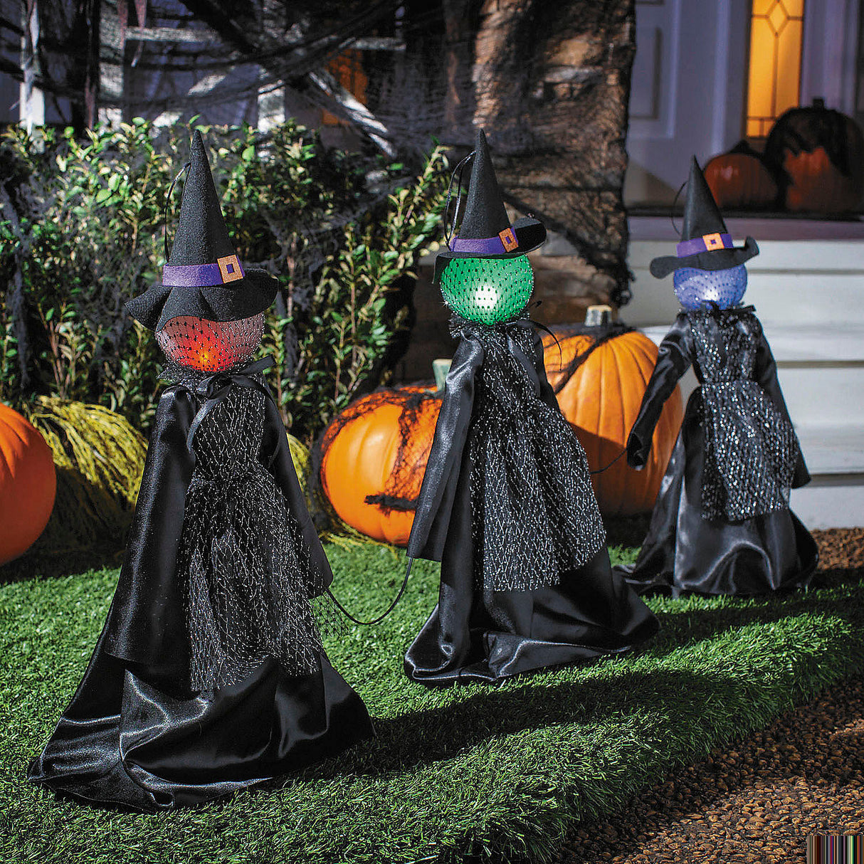 Charming Light-Up Witch Pathway Yard Stakes for Halloween Night Displays and Seasonal Decorations