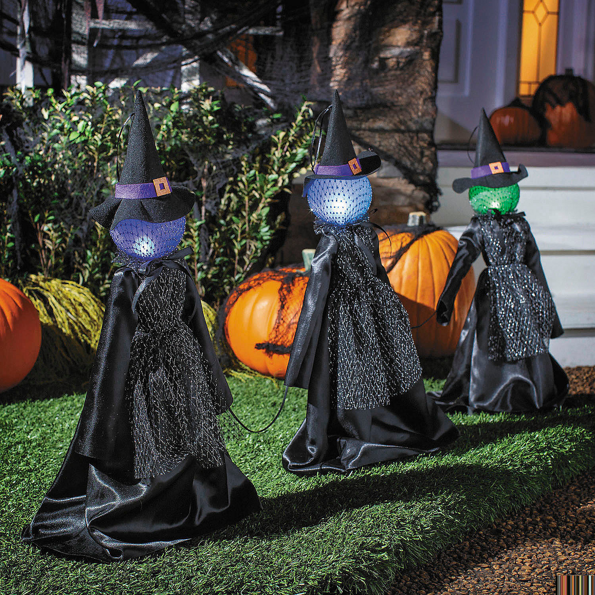 27 1/2" Light-Up LED Witch Pathway Yard Stakes Halloween Decoration