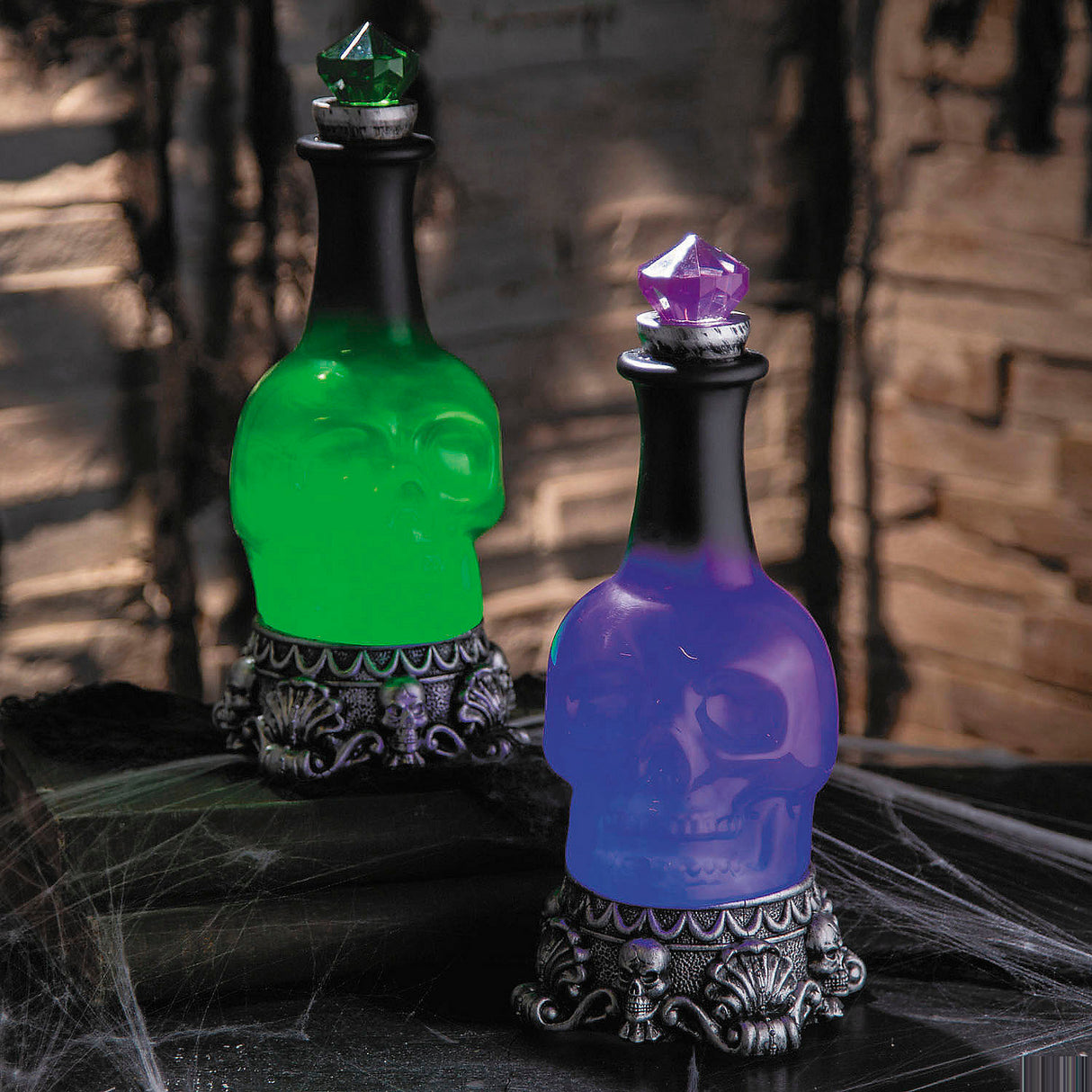 12 Inch Light-Up LED Green Potion Bottles for Halloween Parties and Decoration Ideas
