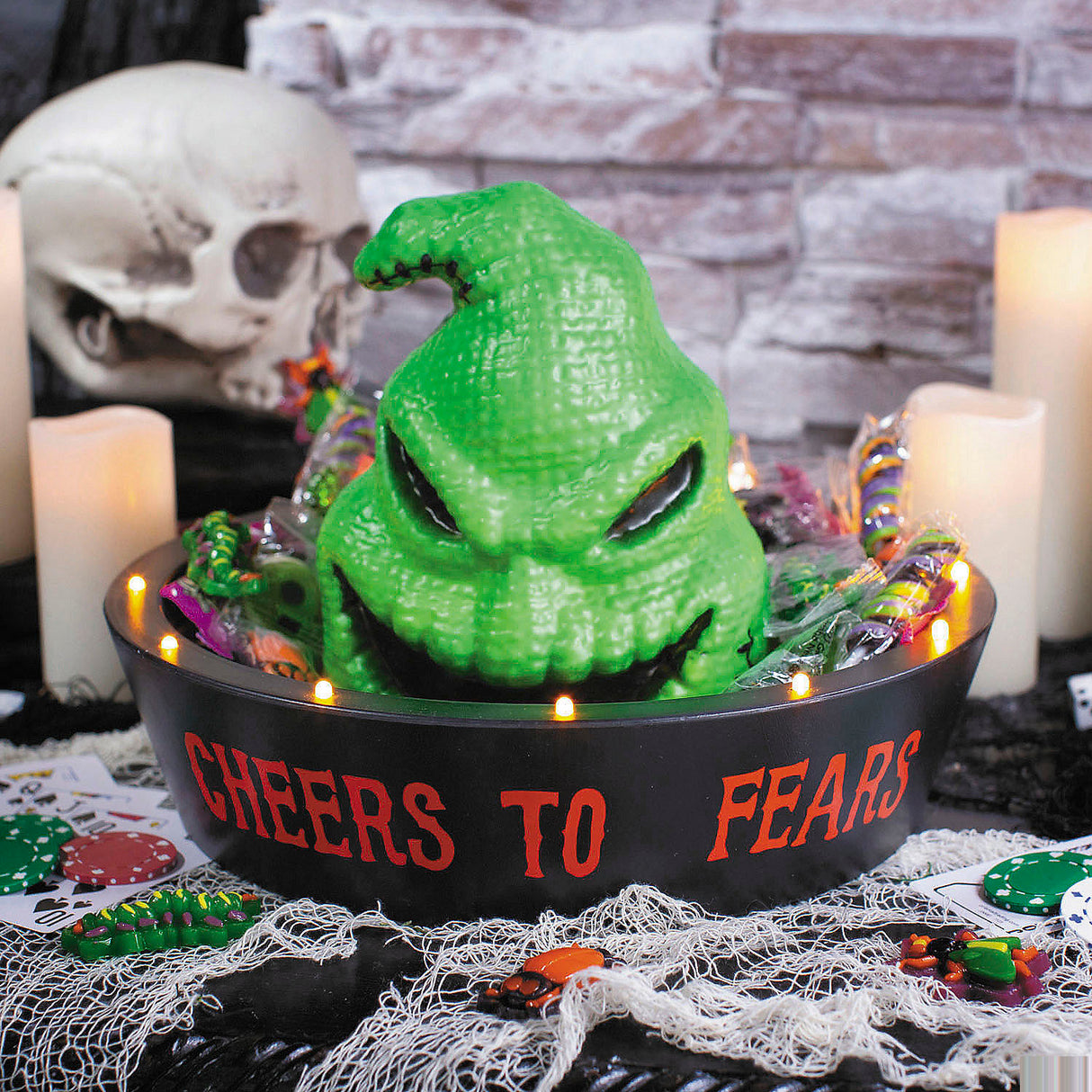 12 Inch Light-Up Oogie Boogie Candy Bowl for Halloween Decor Parties and Themed Celebrations