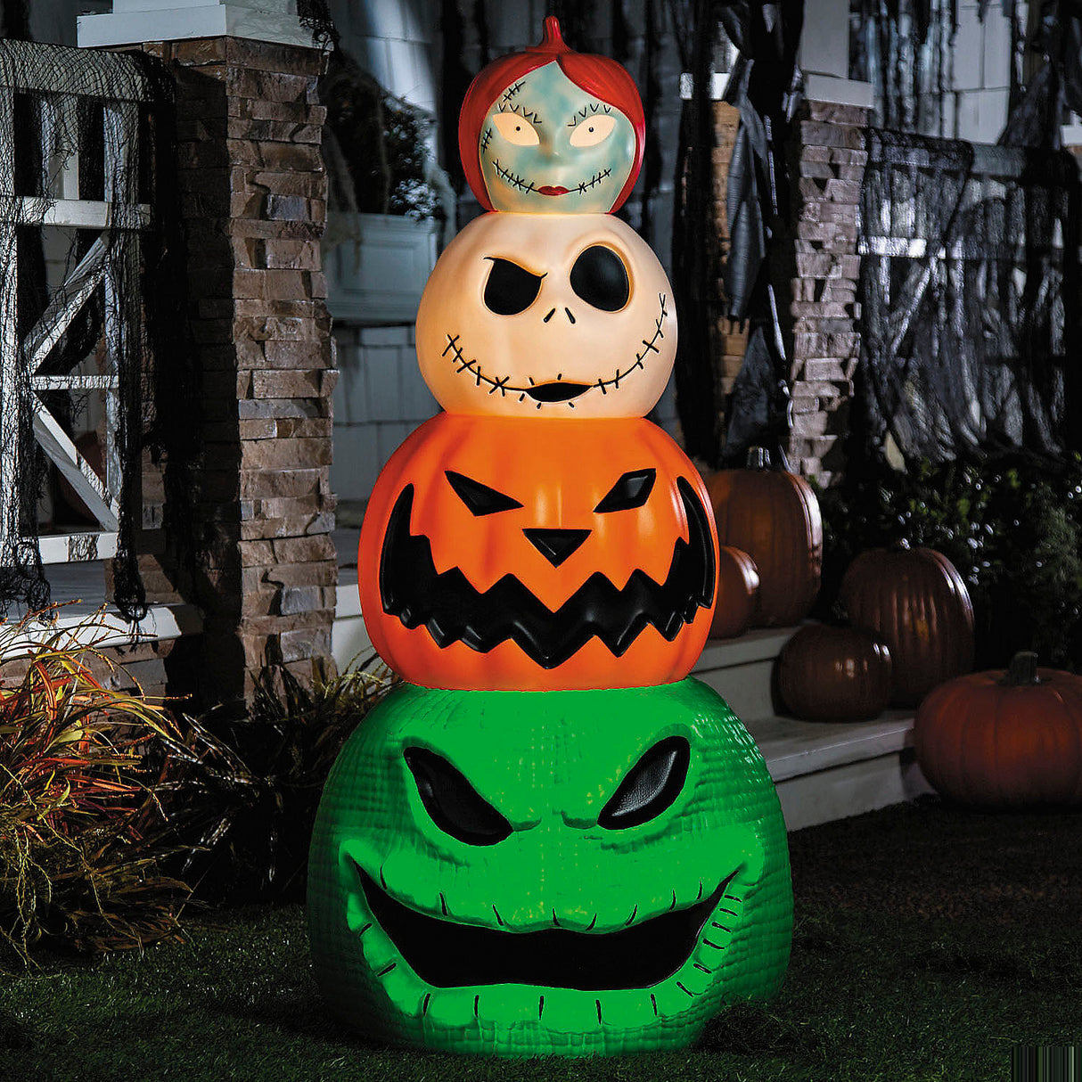 49 Inch Light-Up Pumpkin Stack Halloween Decoration for Spooky Celebrations and Themed Events