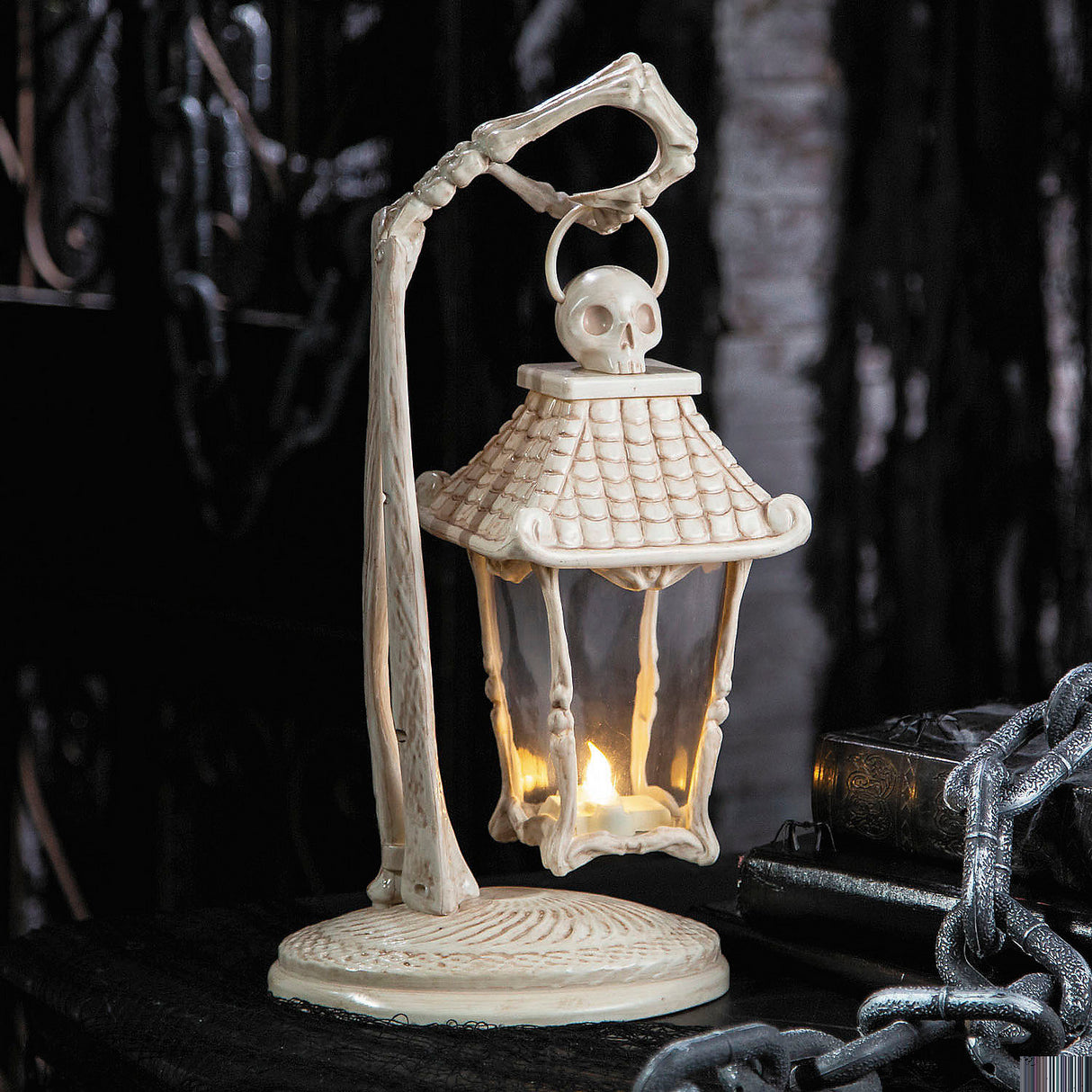 Light-Up Skeleton Crew Bone Lantern for Halloween Tabletop Decoration and Spooky Parties