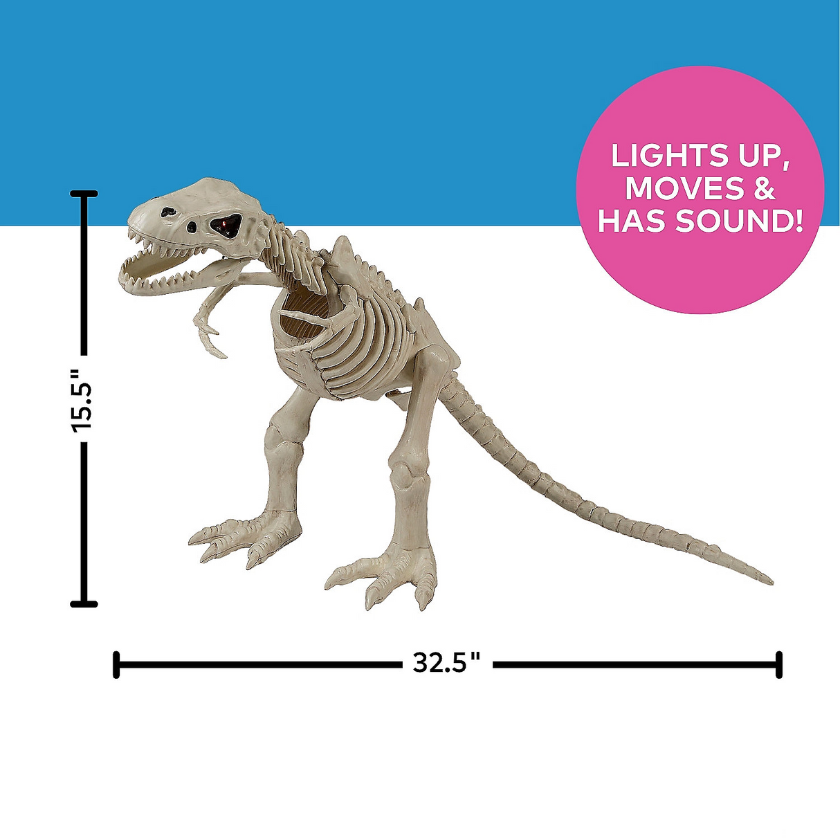Animated Light-Up Tyrannosaurus Rex Skeleton Halloween Decoration, 15 1/2"