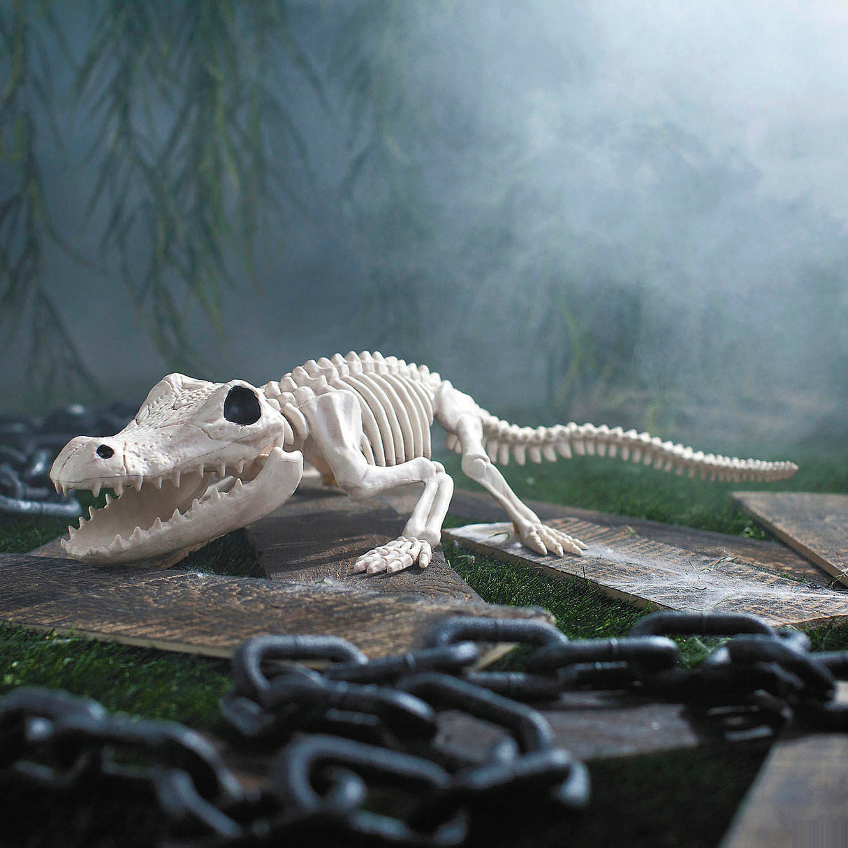 Versatile 13 1/2 Inch Crocodile Skeleton Halloween Decoration for Haunted Houses Parties and Spooky Displays