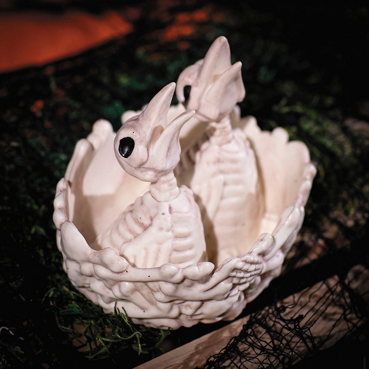 Spooky Bone Bird Nest with Baby Skeletons for Halloween Decor and Haunted House Displays