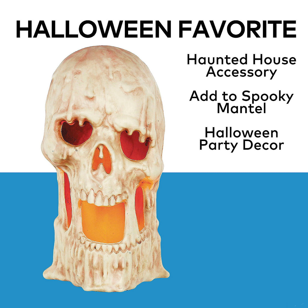 Eerie Light-Up Flaming Plastic Skull Decoration for Halloween Tabletop Displays and Haunted Decor