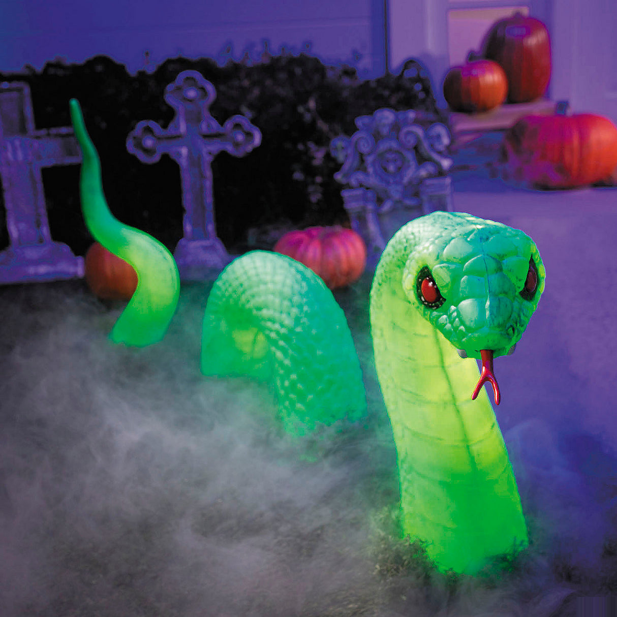 Light-Up Green Lawn Snake Halloween Outdoor Decoration for Spooky Displays and Haunted Houses