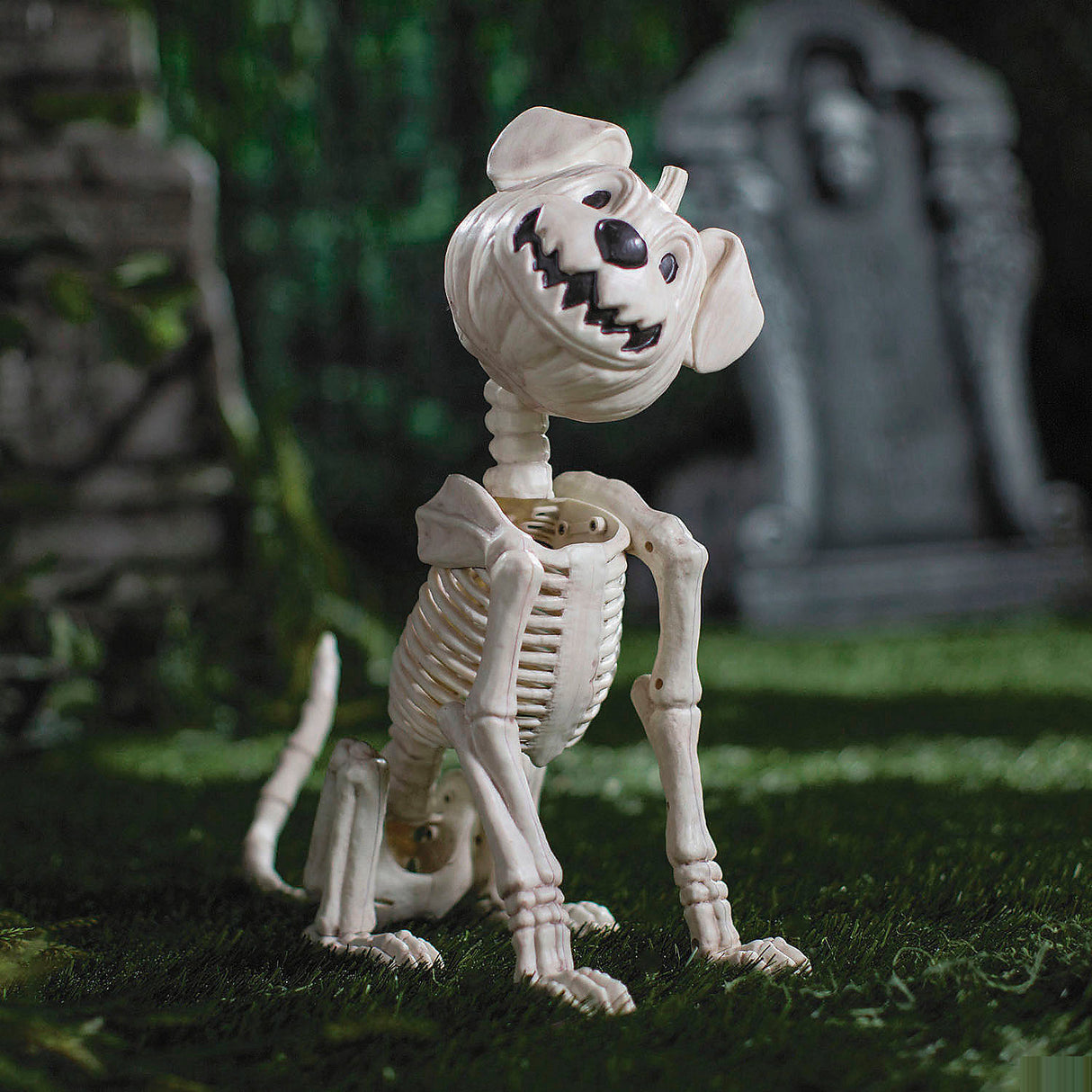 Spooky 24 1/4 Inch Pumpkin-Head Dog Skeleton Decoration for Halloween Events and Haunted House Displays
