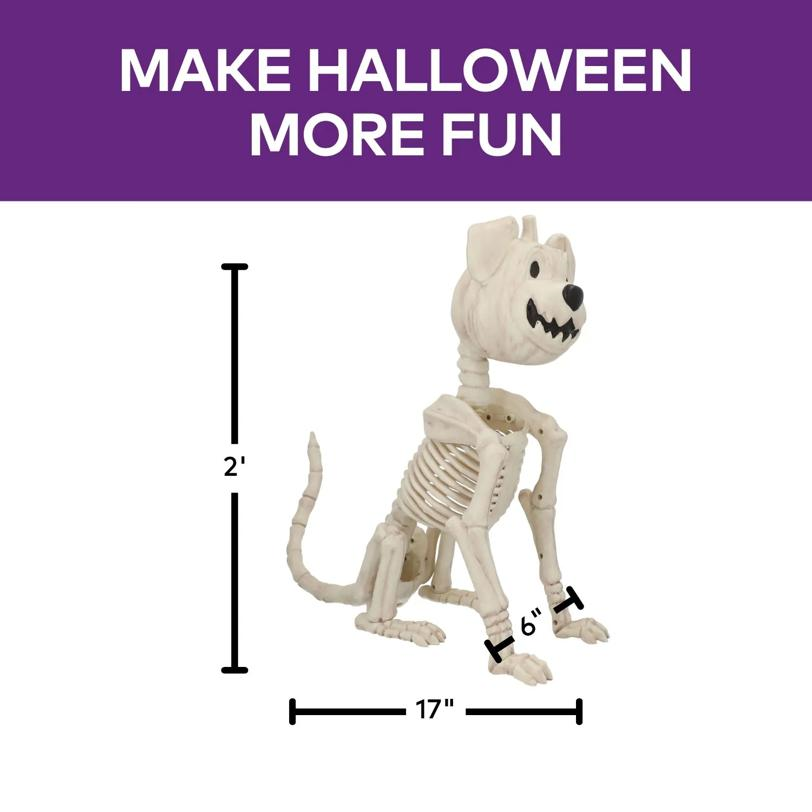 24 1/4" Sitting Pumpkin-Head Dog Skeleton Halloween Decoration