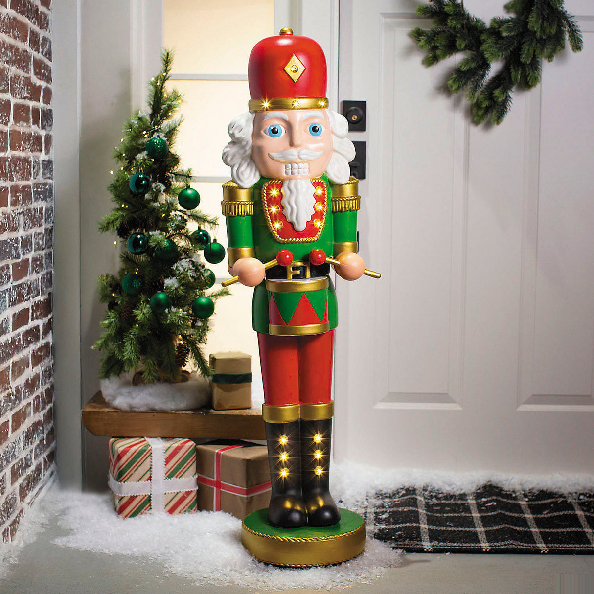4 Ft Light-Up Nutcracker with Drumsticks for Christmas Holiday Displays and Festive Events