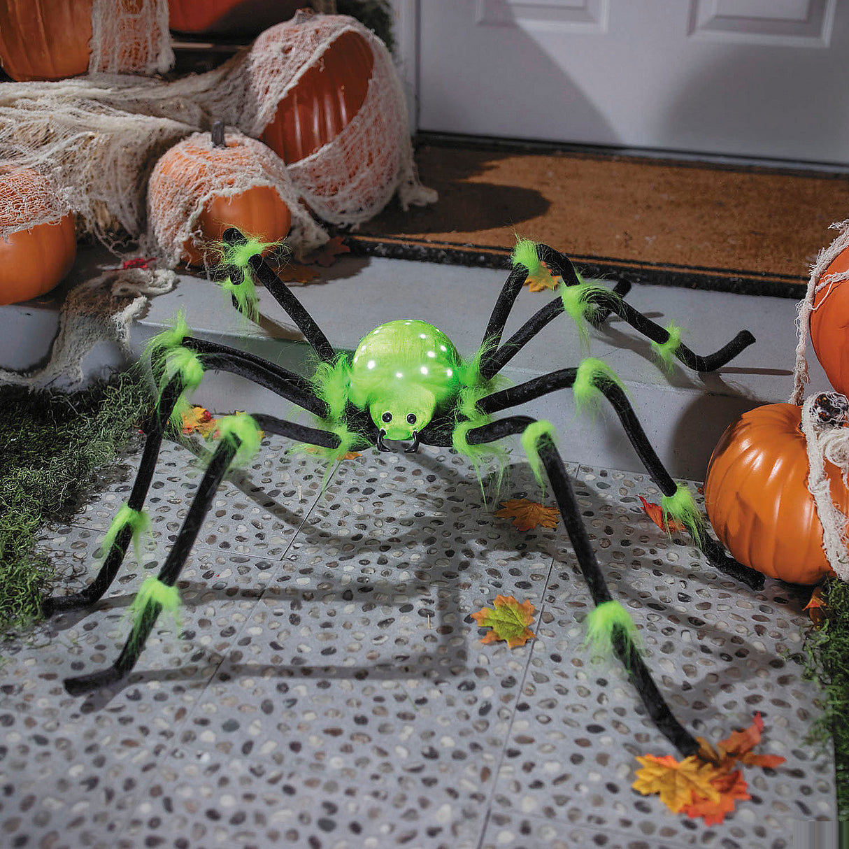 Illuminated Green Spider Halloween Decoration for Haunted Houses and Spooky Parties