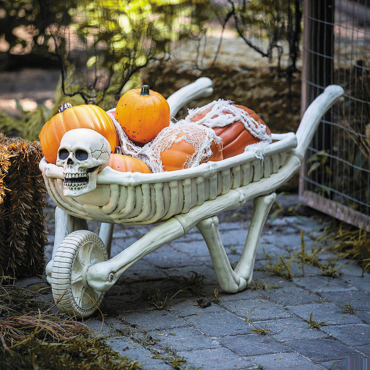 Spooky 48 3/4 Inch Skeleton Wheelbarrow for Halloween Party Decorations and Haunted House Displays
