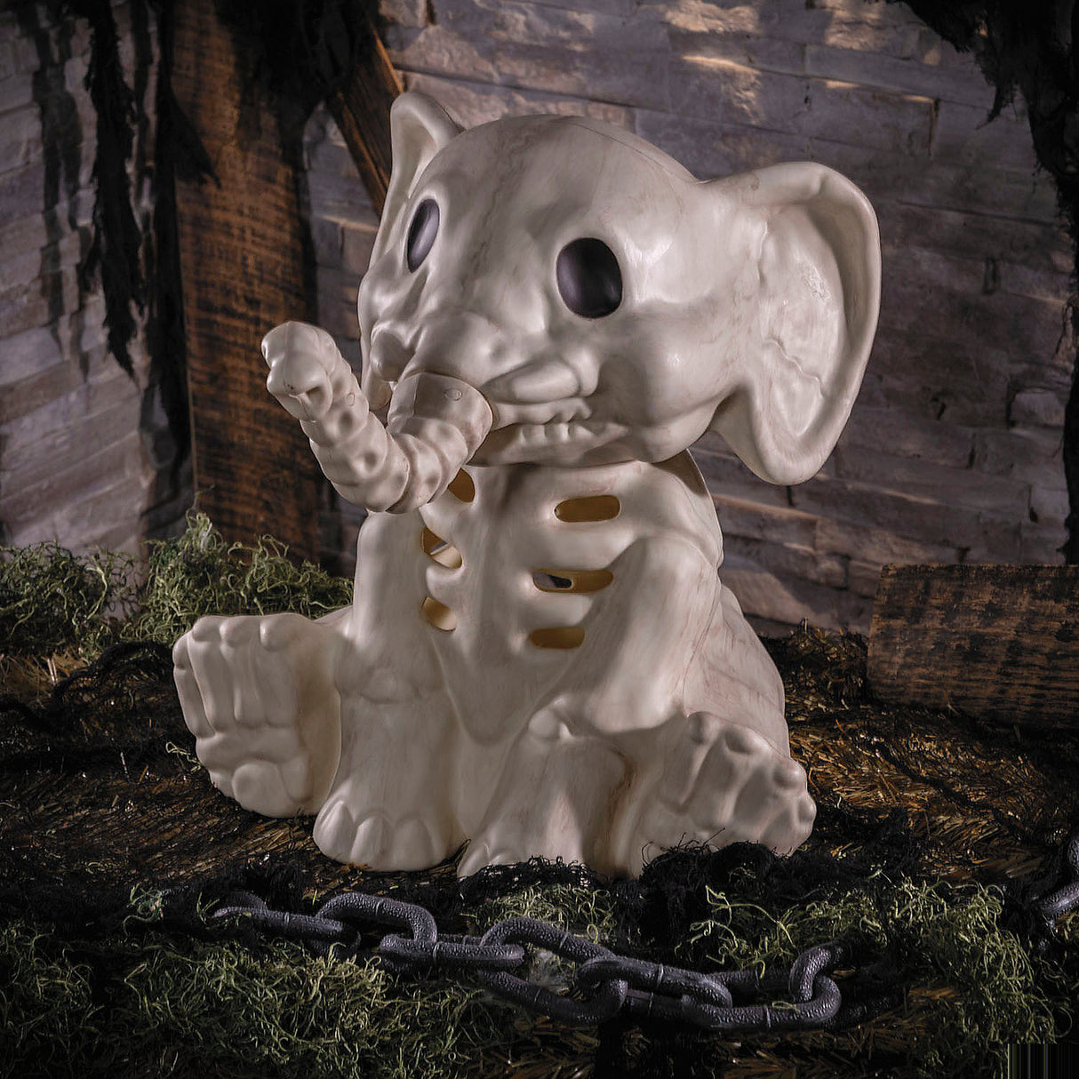 Unique 18 1/2 Inch Sitting Elephant Skeleton for Halloween Decor and Haunted Displays