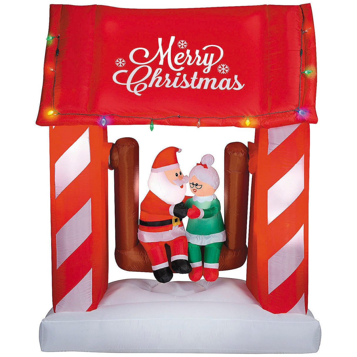 Inflatable Mr and Mrs Santa Claus Porch Swing Yard Decoration for Holiday Celebrations and Festive Decor