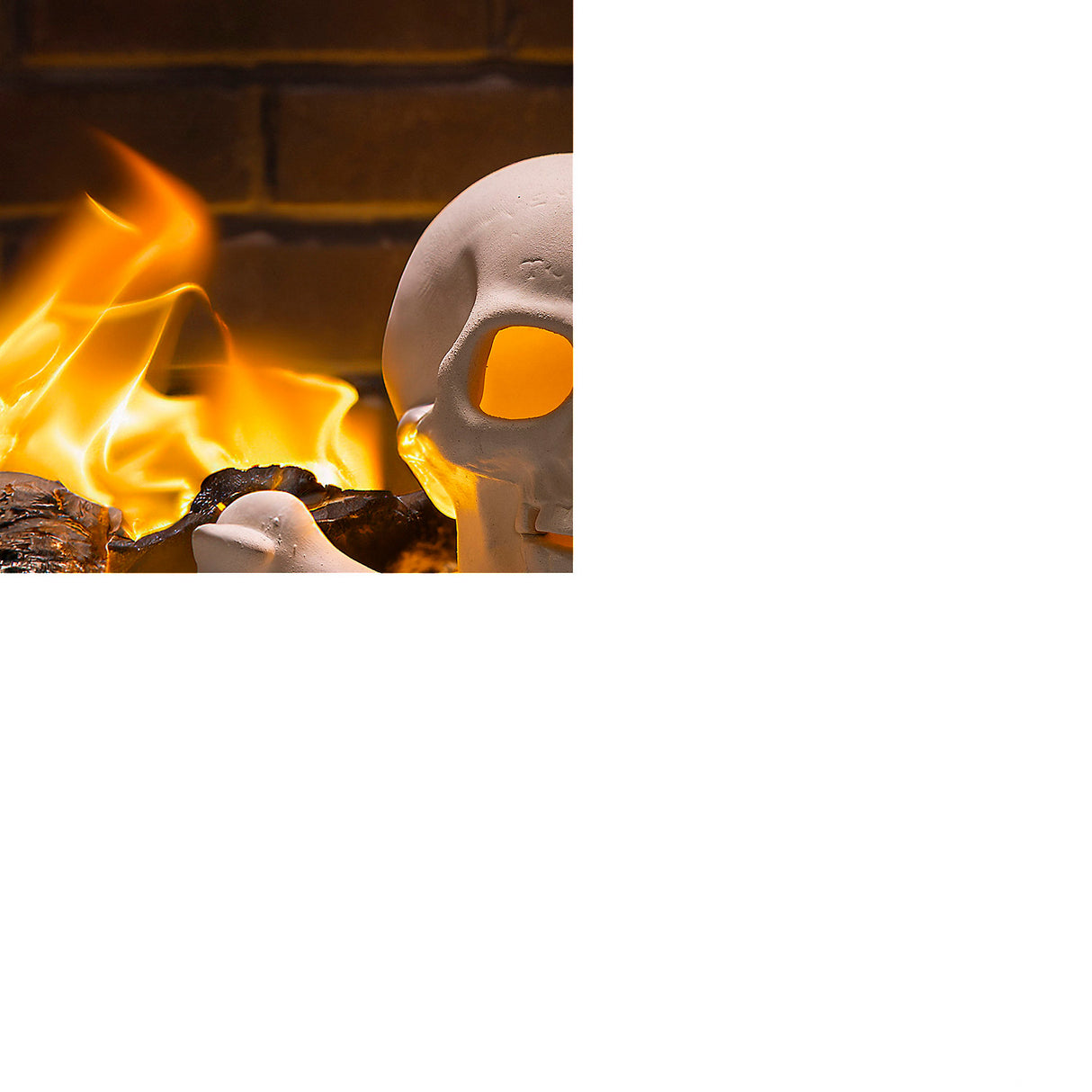 Spooky 11 Inch Ceramic Skull and Bones Fire Log Decoration for Halloween Parties and Outdoor Displays