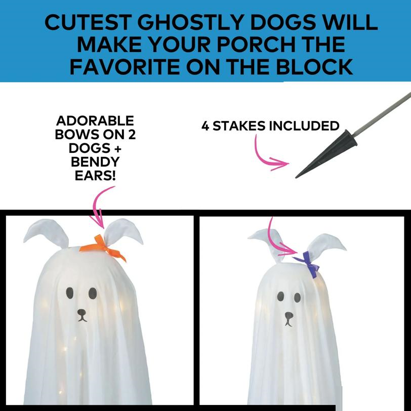 Light-Up Standing Ghostly Dogs Halloween Decoration - Set of 4