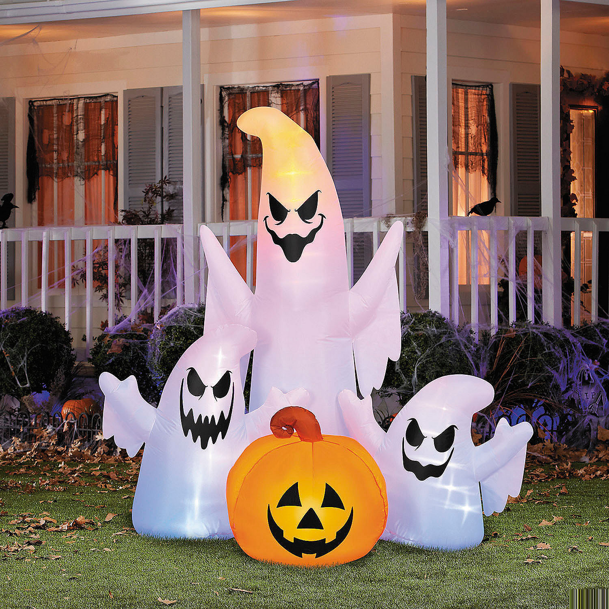 5 Ft. Airblown Inflatable Lightshow Rainbow Wave Ghost Trio with Jack-O'-Lantern Halloween Outdoor Decoration