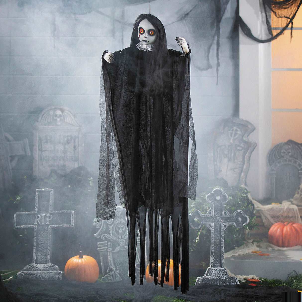 Spooky 4 Ft 3 Inch Posable Hanging Girl Decoration for Halloween Parties and Haunted Events