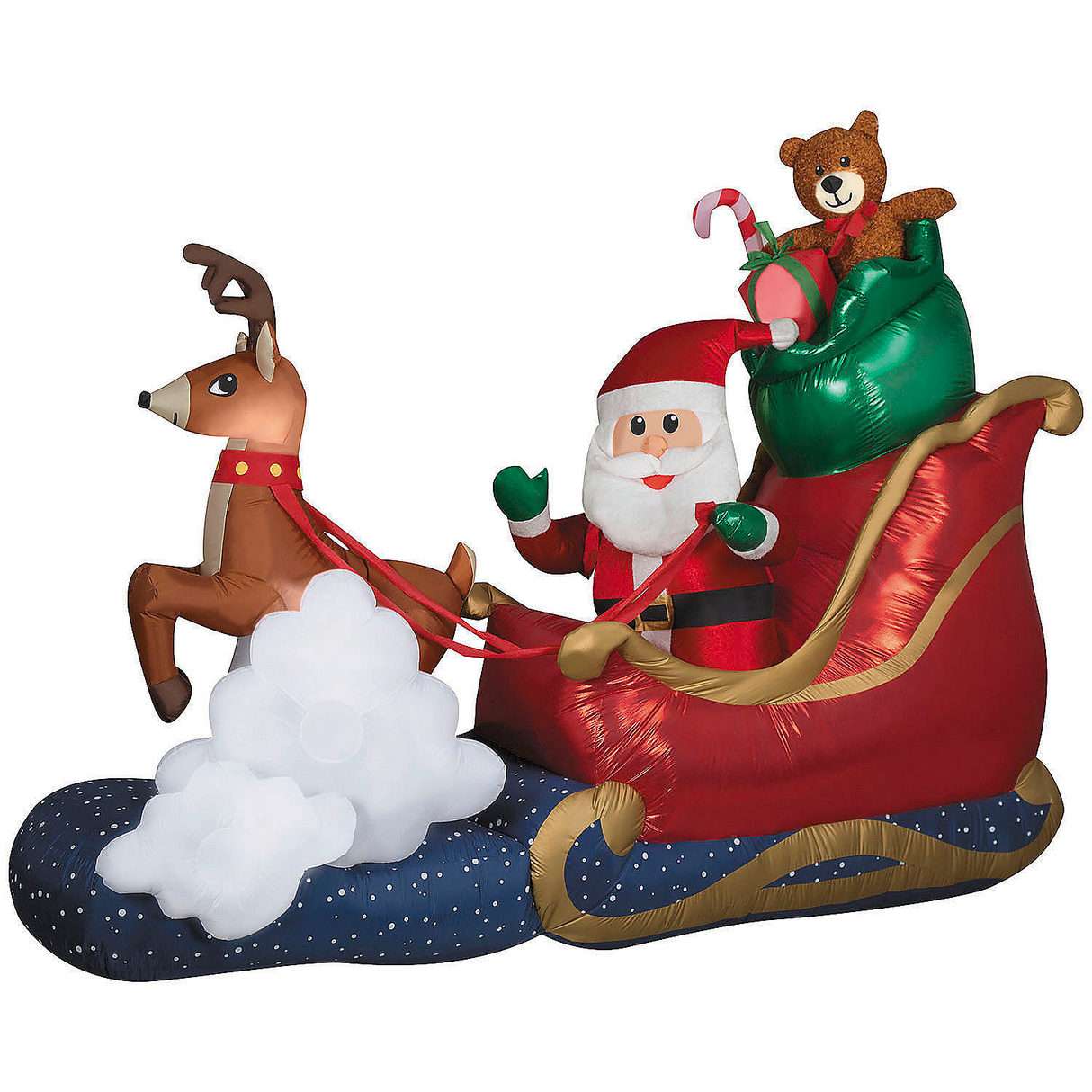 Airblown Animated Luxe Waving Santa w\/ Rocking Reindeer on a Cloud 84" Inflatable Christmas Outdoor Yard Decor