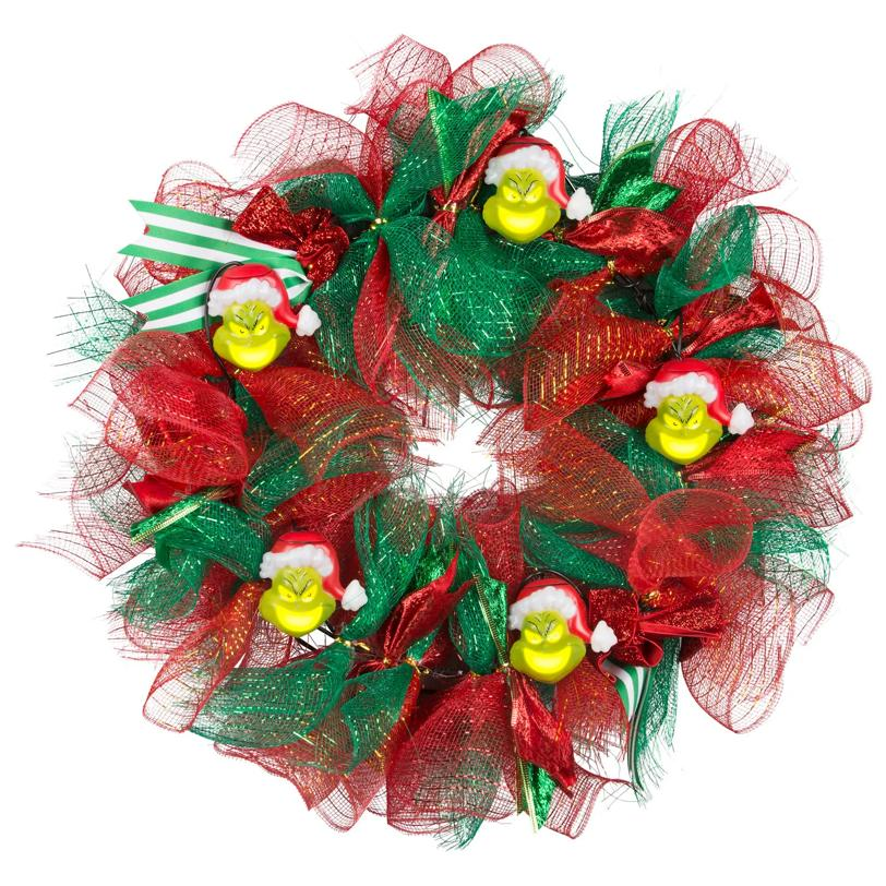 EmoteGlow™ Grinch Musical Wreath Lighted Christmas Decoration, 22"