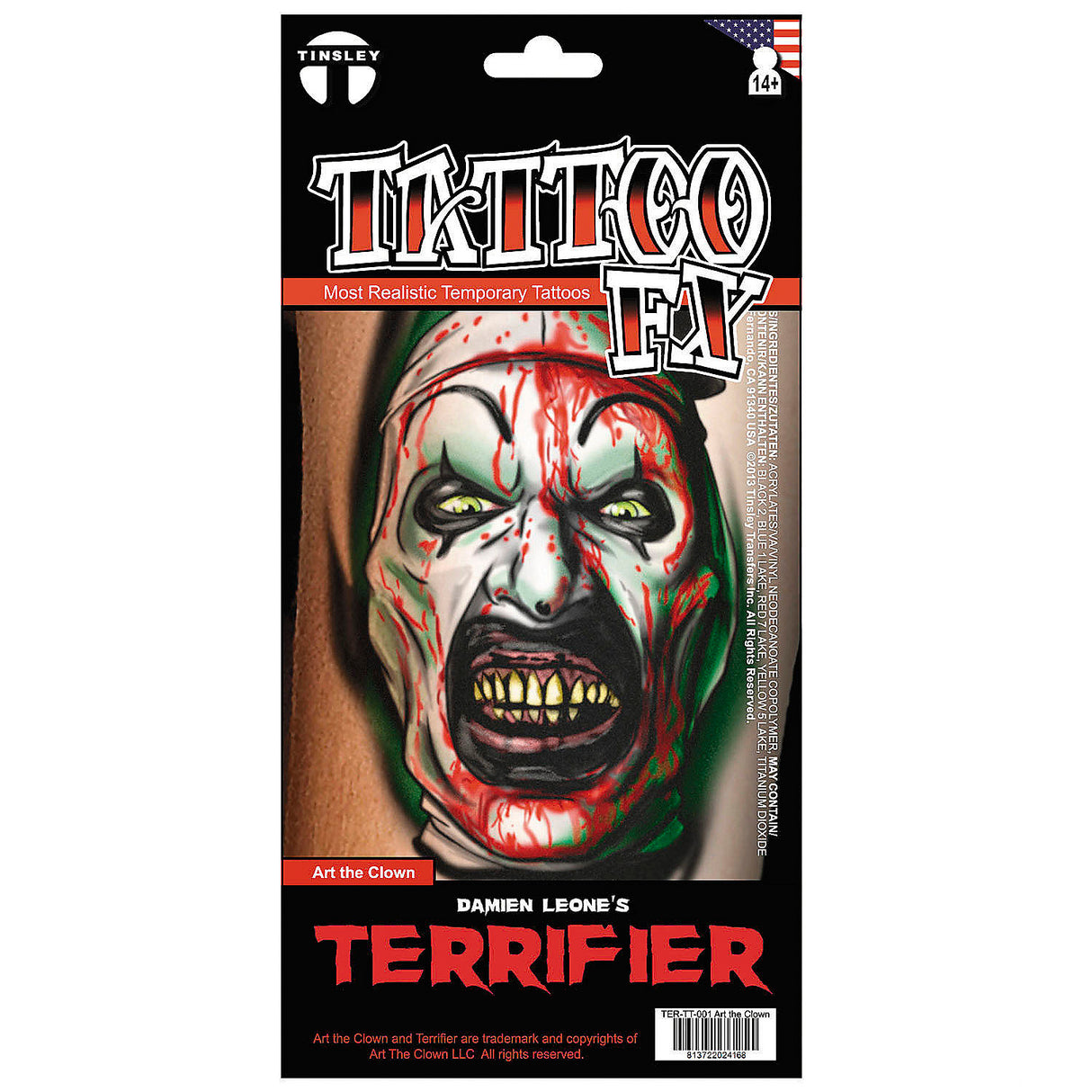 Terrifier 3 Art the Clown Temporary Tattoo for Halloween Costumes and Themed Events