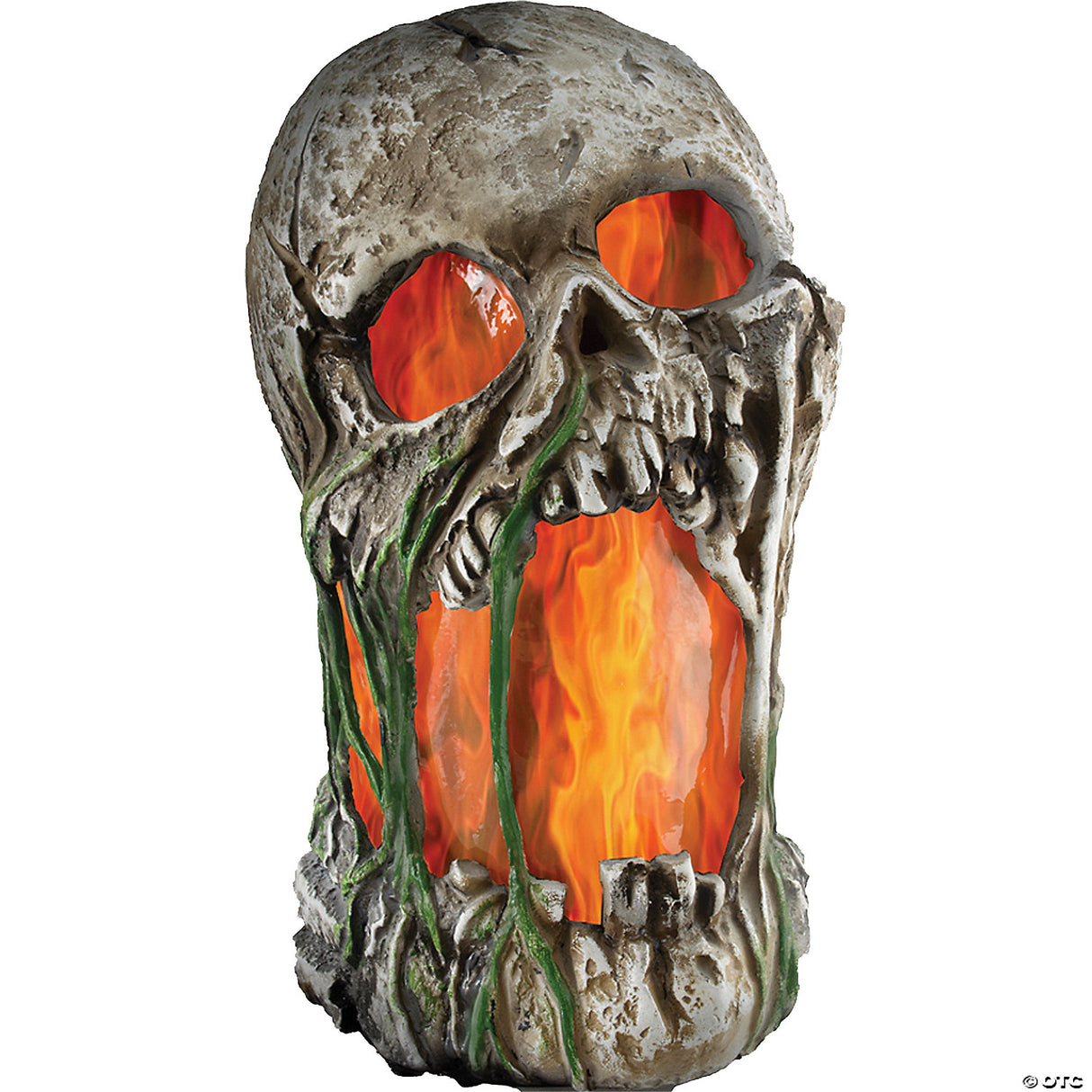 Flaming Rotted Skull Animated Prop for Halloween Decorations and Spooky Events