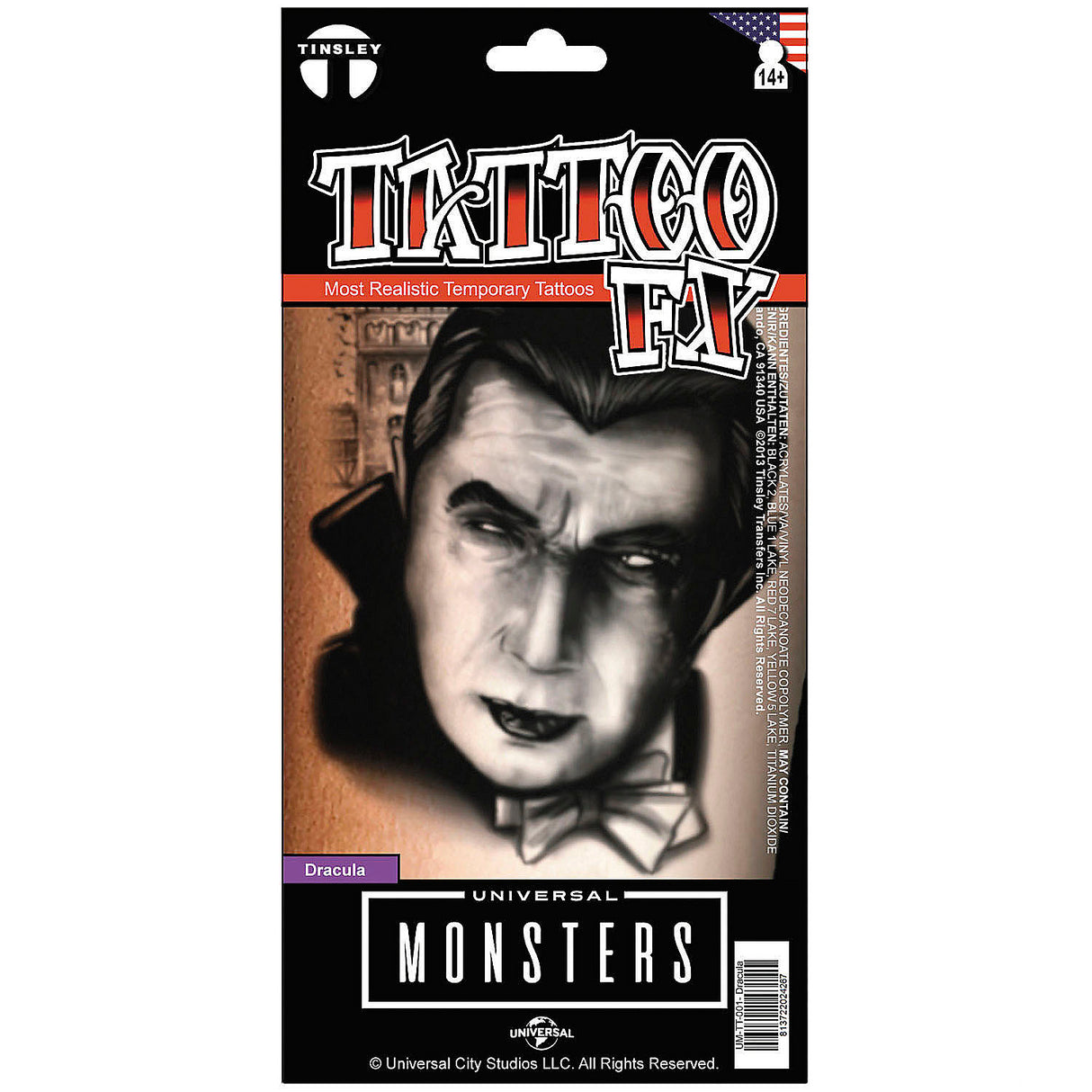 Tinsley Transfers Dracula Temporary Tattoo for Halloween Costume Accessories and Themed Parties