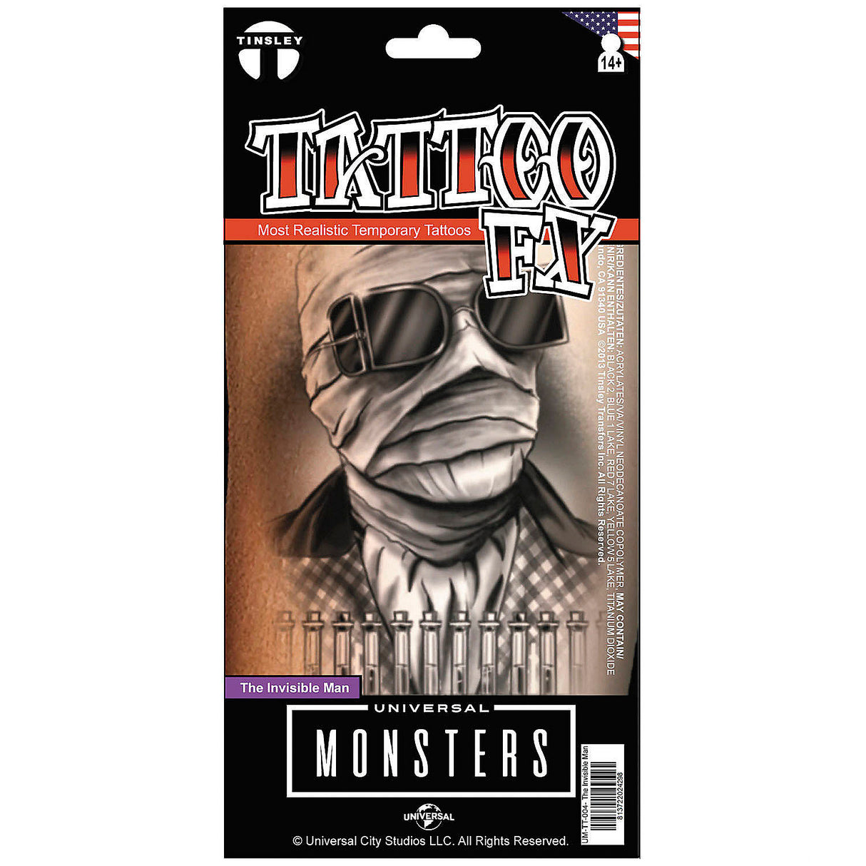 Universal Monsters The Invisible Man Temporary Tattoo for Halloween Costume Accessories and Special Effects