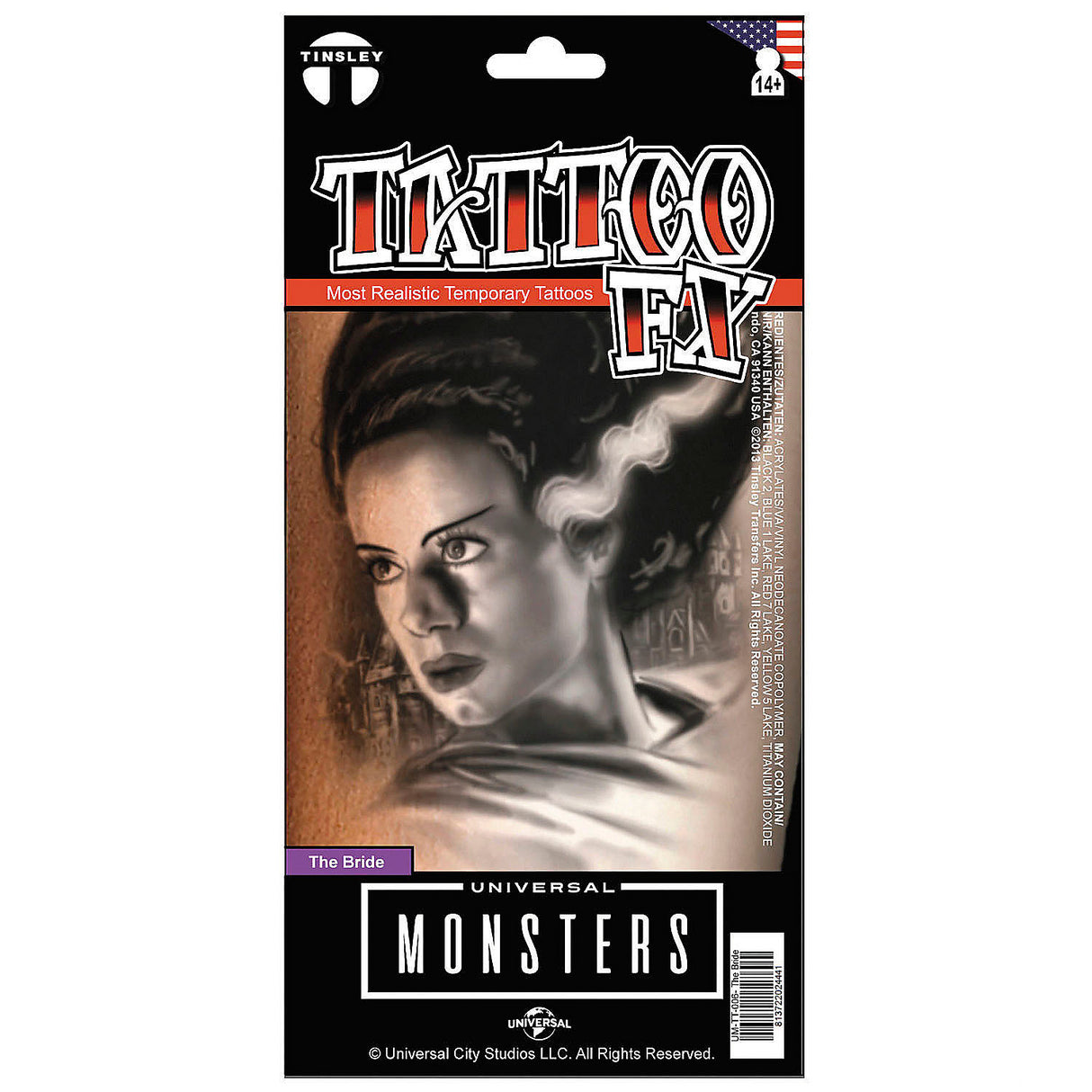 Tinsley Transfers Bride of Frankenstein Temporary Tattoo for Halloween Costume Accents and Theatrical Makeup Displays