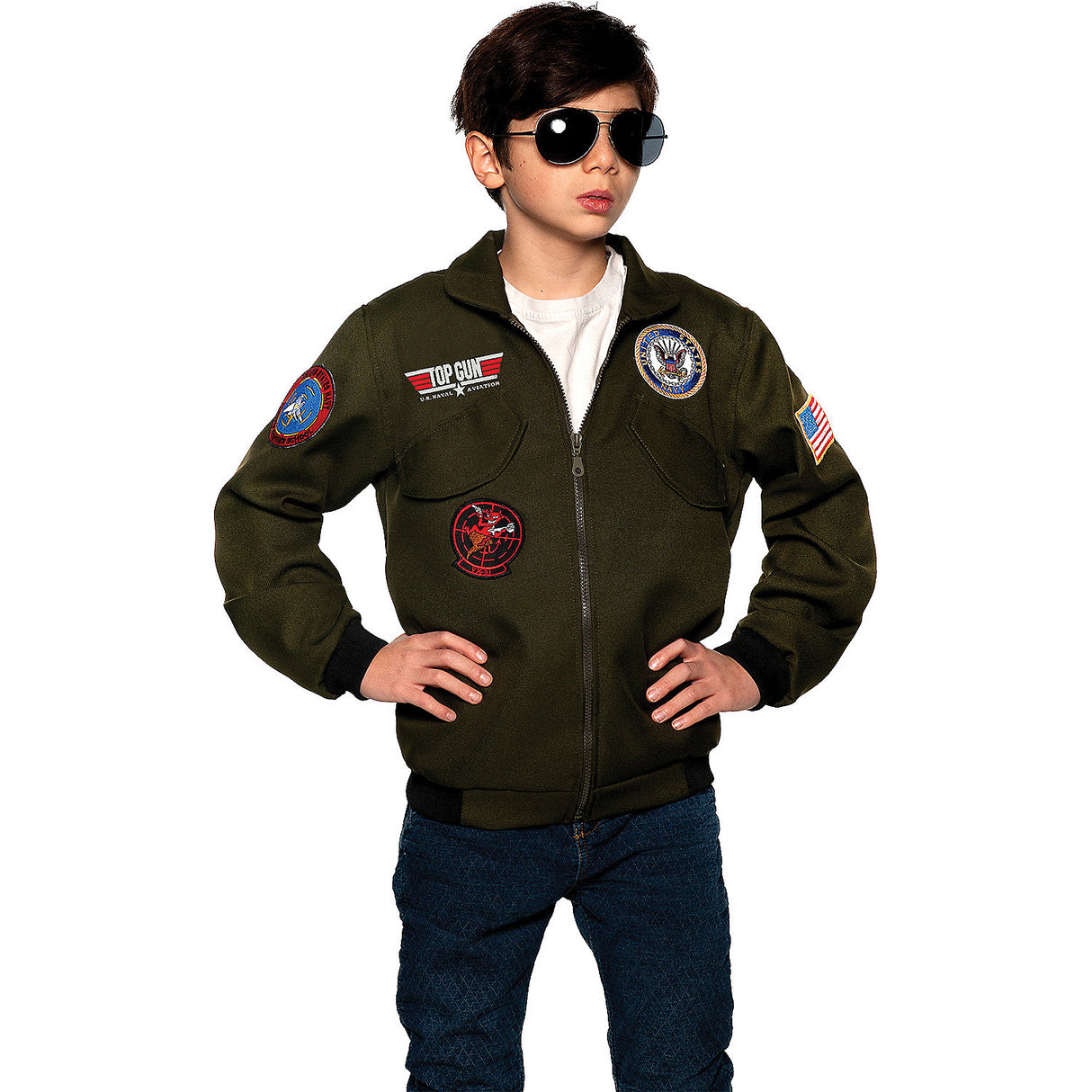 Navy Top Gun Pilot Jacket Child Costume for Halloween Parties Dress Up and Imaginative Play