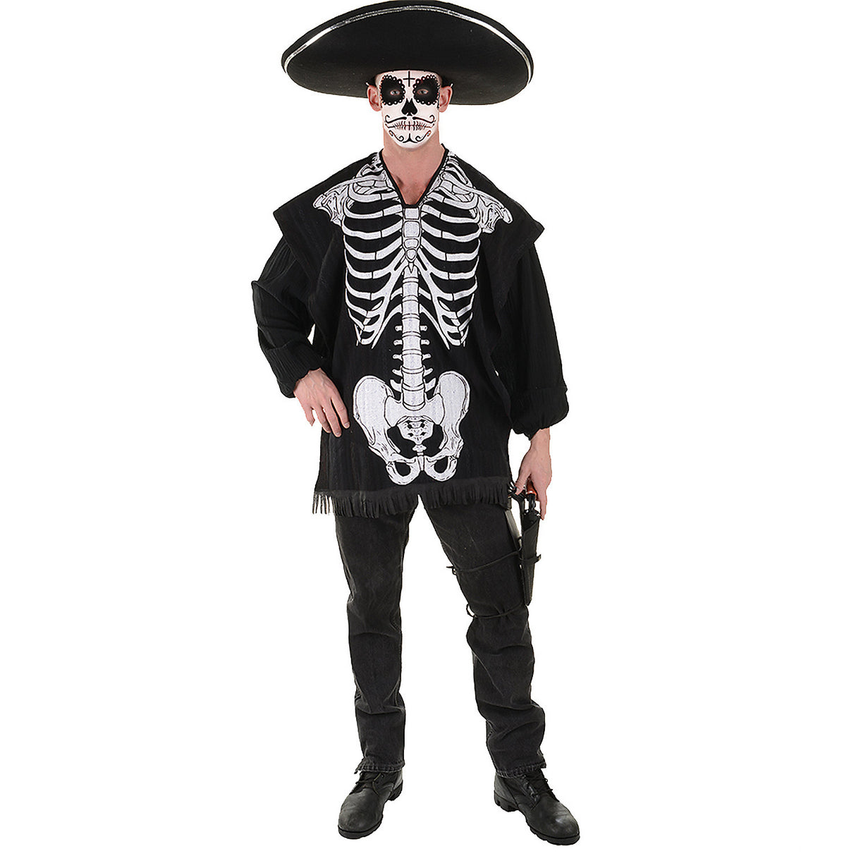 Men's Skeleton Serape Costume for Day of the Dead Parties Halloween Celebrations and Goth Events