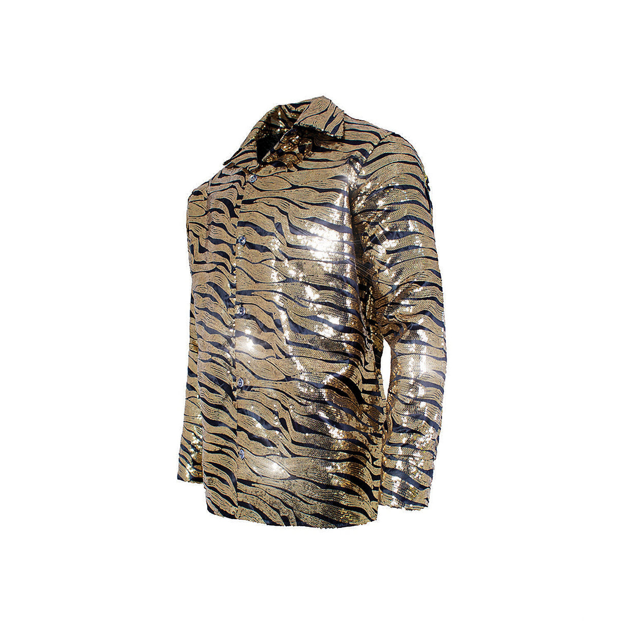 Shiny Gold Sequin Tiger Shirt for Halloween Parties Costume Events and Retro Themed Celebrations