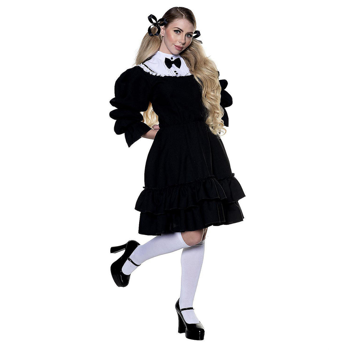 Anime Character Black Layered Bib Dress Costume for Cosplay Events Halloween and Themed Costume Parties