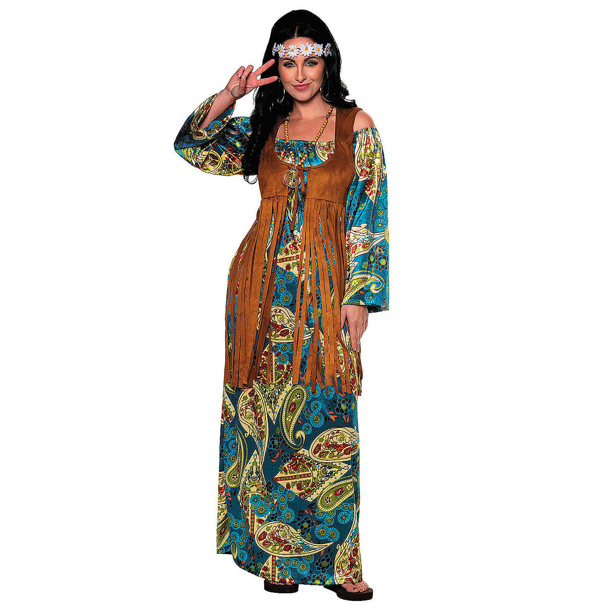 Women's Bohemian Hippie Dress Costume for 70's Themed Parties Halloween Events and Fall Festivals