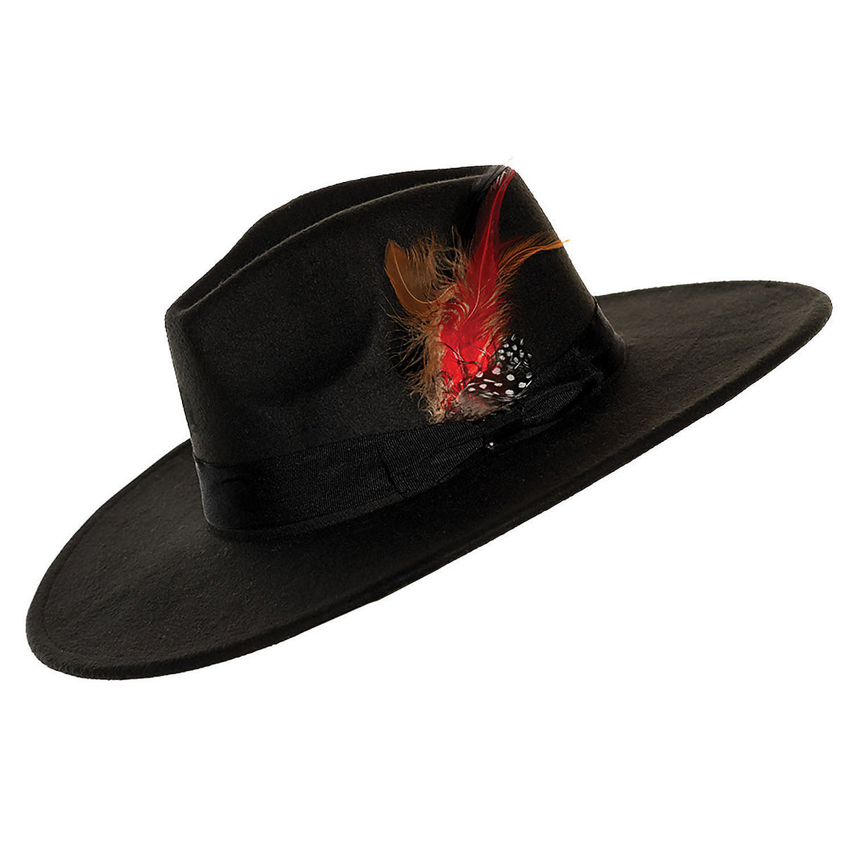 Stylish Adults Black Wide Brim Fedora Hat with Feather for Fashionable Occasions and Costumes